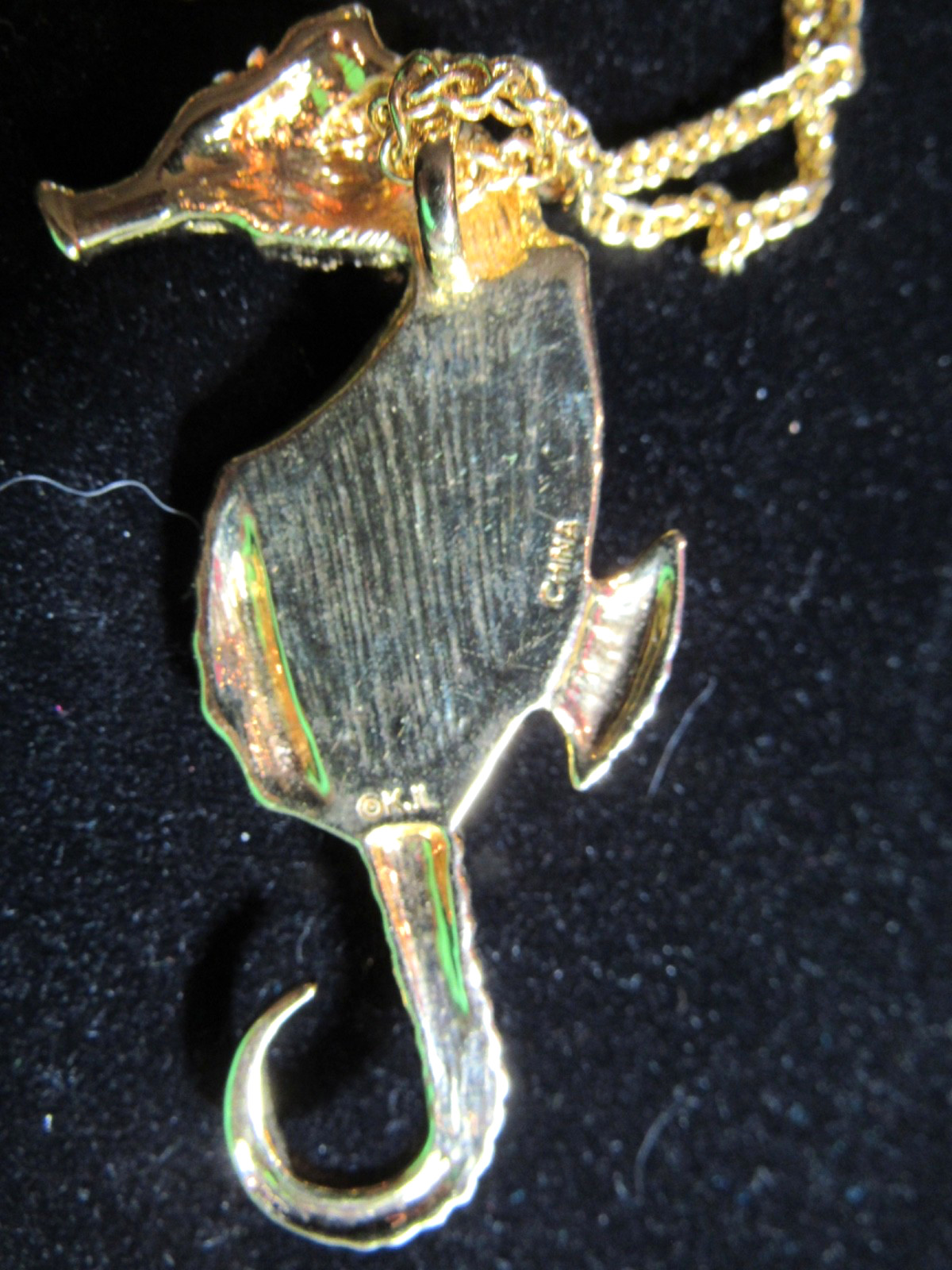 KENNETH JAY LANE Loyal Sea Horse Pendant with chain, Signed
