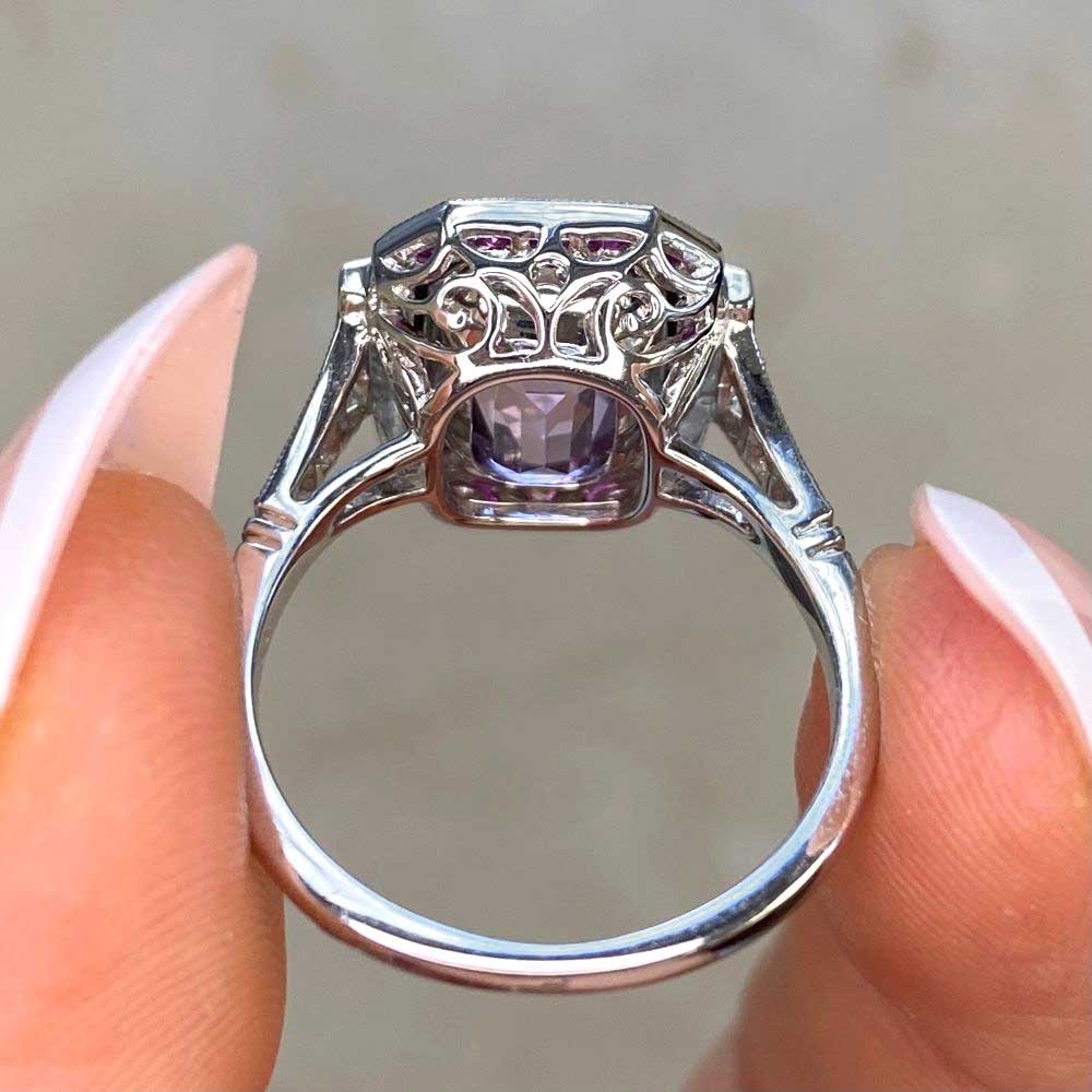 Art Deco Style 4Ct Lab Created Pink Sapphire Engagement 14K White Gold FN Ring