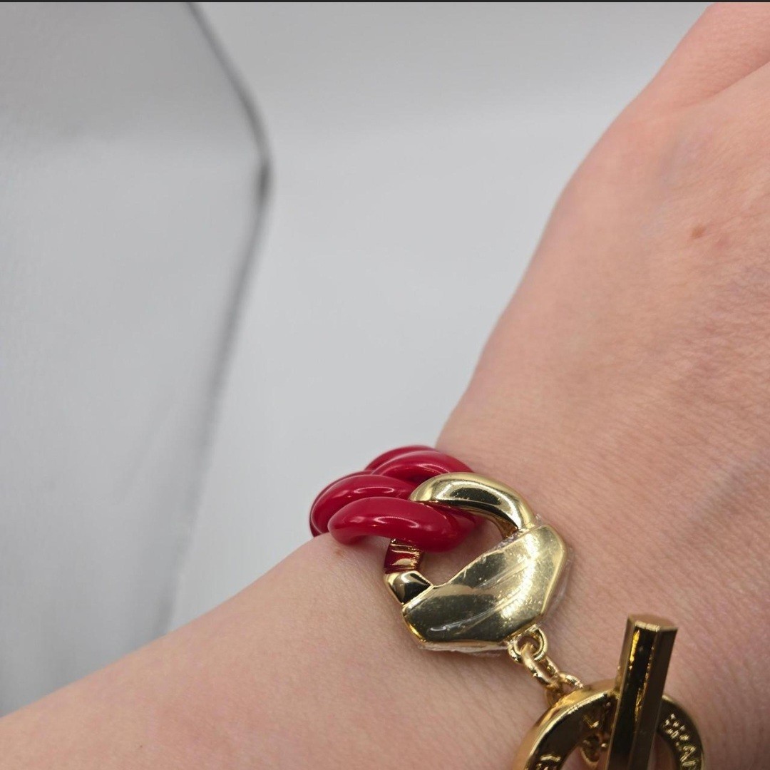 Vera Bradley Colorful Link Bracelet Gold Red Chunky Link NEW with tags