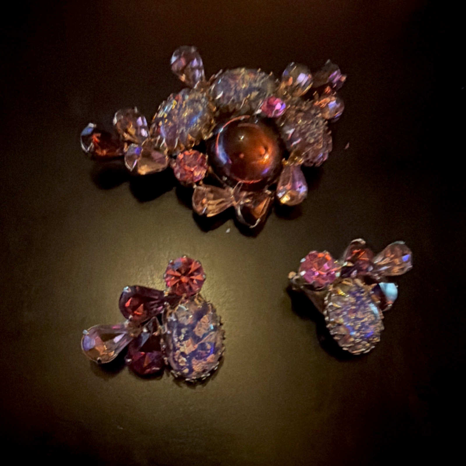 Vintage Juliana Delizza & Elster Glass Brooch and Earrings Jewelry Set