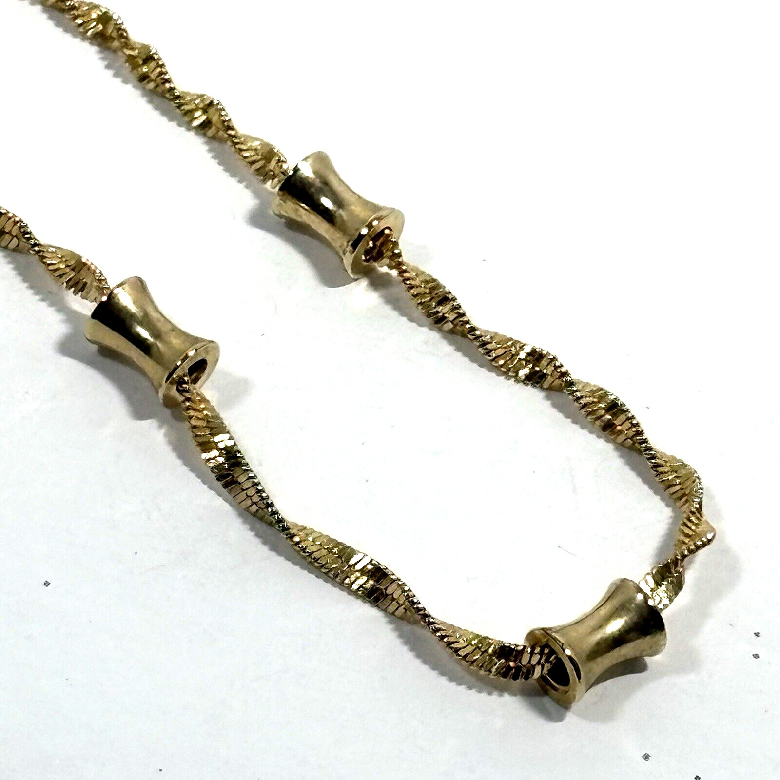 Vintage Gold Tone Twisted Chain Station Link Necklace Bar Beads 24″
