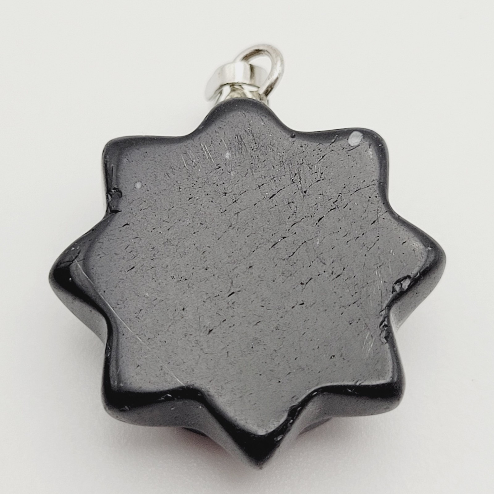 Obsidian Sun Face Black Carved Stone Silver Tone Bail Pendant Charm No Chain