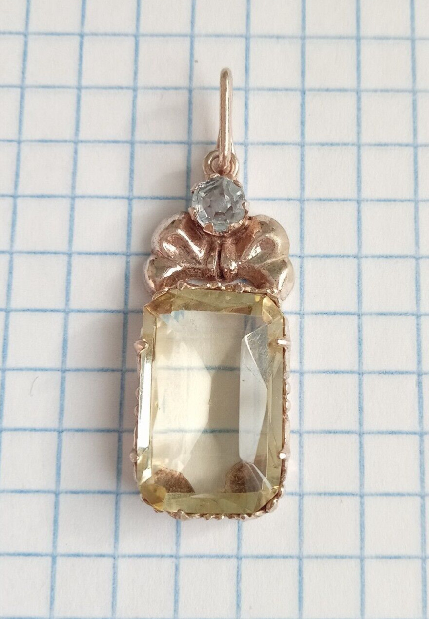 Vintage Pendant natural Yellow stone Silver 875 test USSR times. Women’s Jewelry
