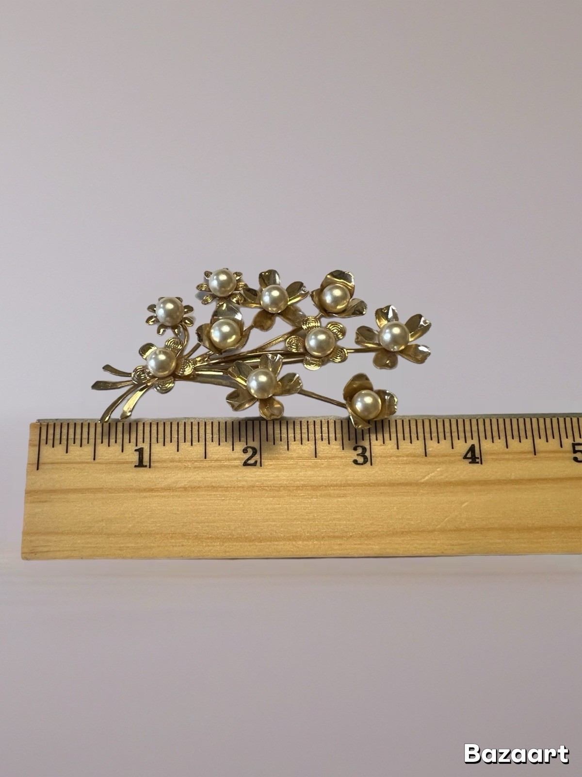 Vtg Statement Gold Tone Faux-Pearl Center Flowers Floral Bouquet Brooch Pin