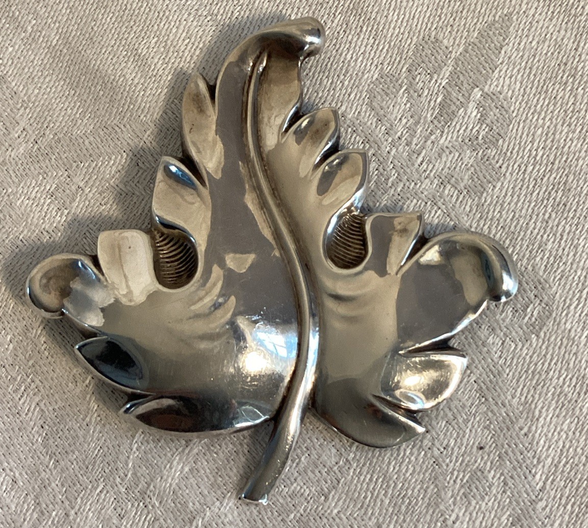 Leaf Shaped Vintage Sterling Silver Brooch Nature Arborist Fall Gift