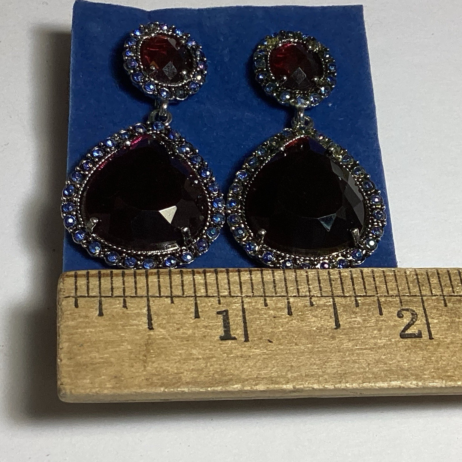NR NINA RICCI FOR AVON CLIP-ON EARRINGS DROP DANGLE PURPLE & BLUE RHINESTONE