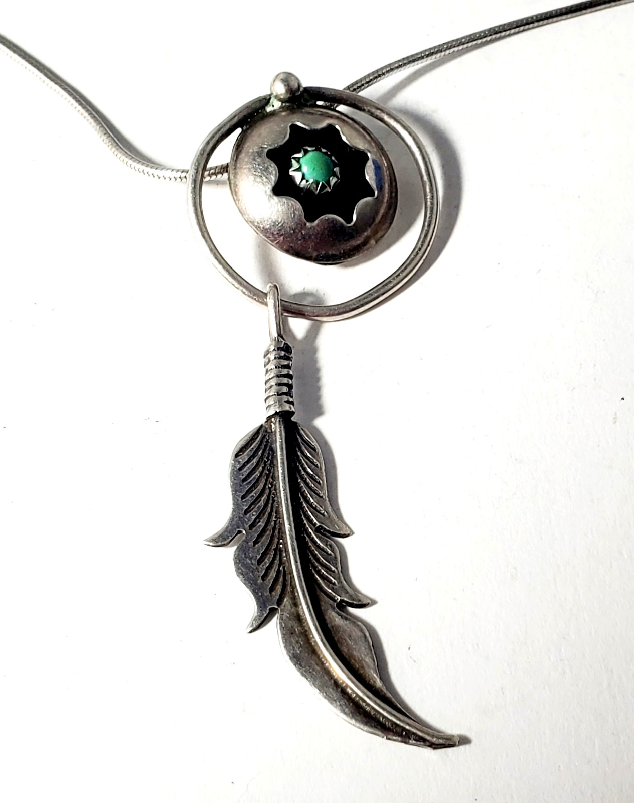 Vtg Sterling Silver SOUTHWESTERN Shadowbox Turquoise Pendant Necklace Lot 18″