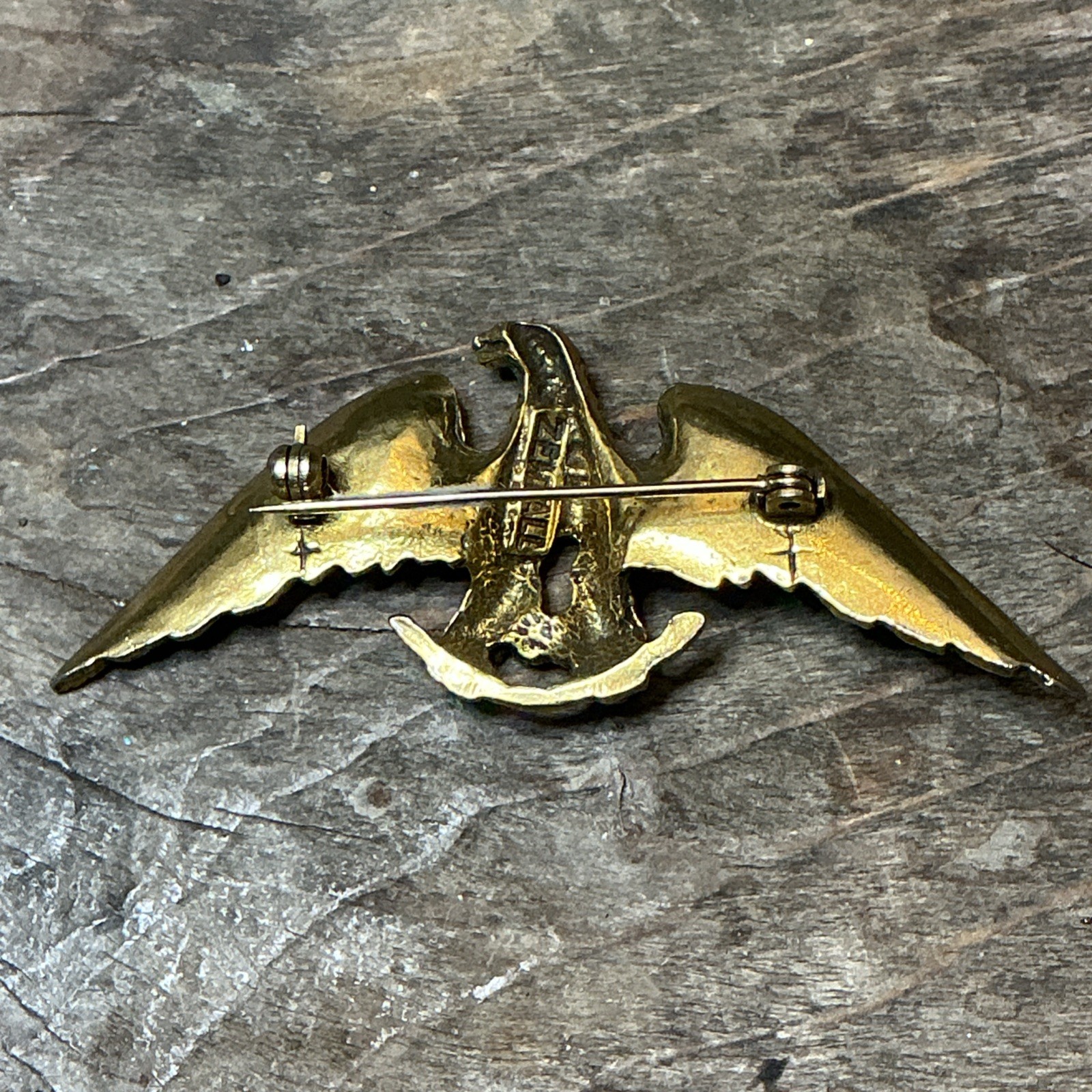 Vintage Zentall Antiqued Gold Tone Figural Eagle Brooch Pin