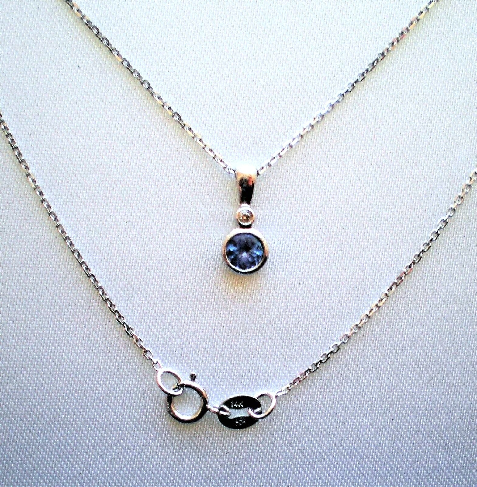 Designer Solid 14K White Gold 0.26CT Tanzanite Diamond Pendant Necklace Chain