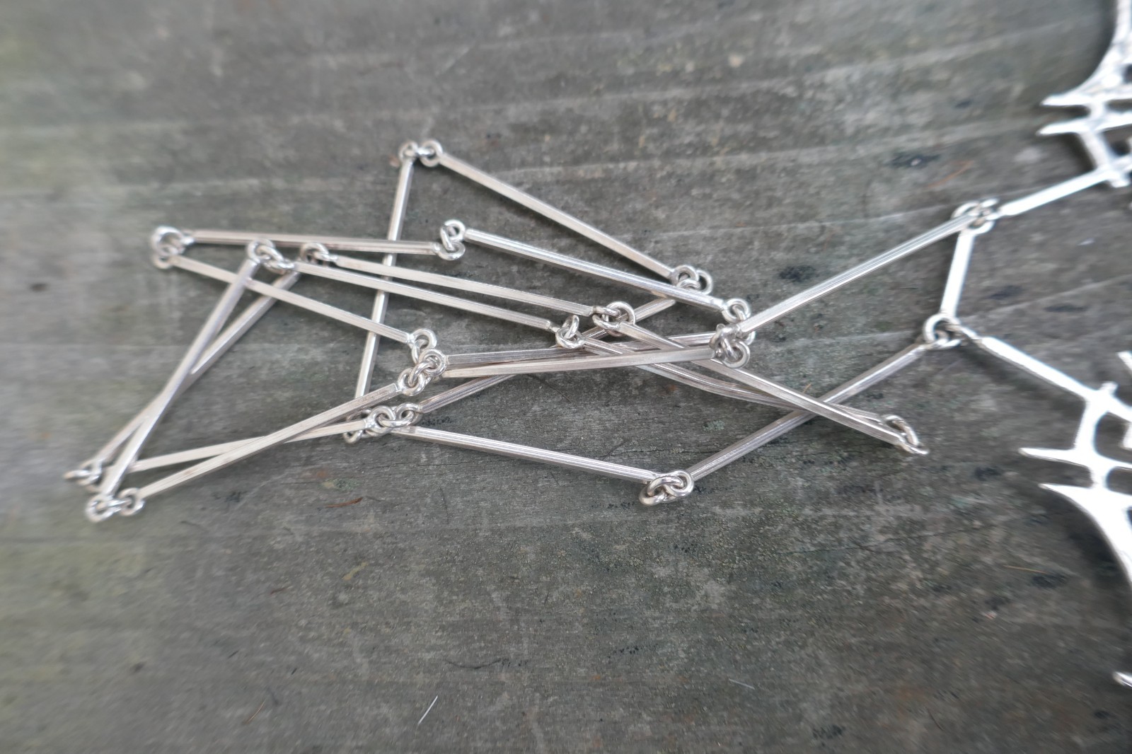 Modernist Designer Regine & Frank Juhls Sterling Brutalist Style Necklace 29.5″