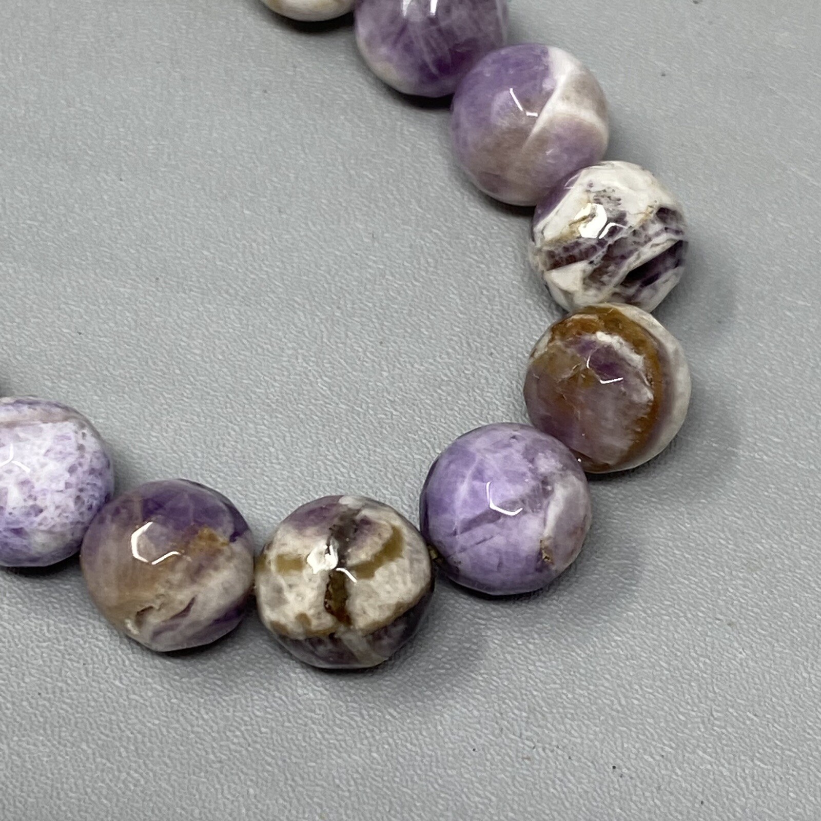 Designer Amethyst Bracelet Faceted Round Stone Beads Stretch Infinity Warrior 6″