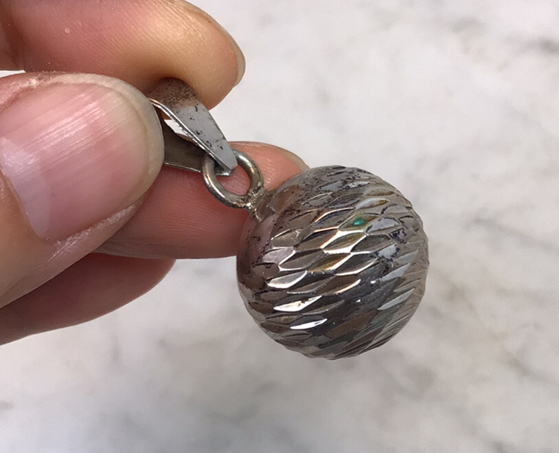 VTG Sterling Silver Etched Jingle Ball Pendant Mexico
