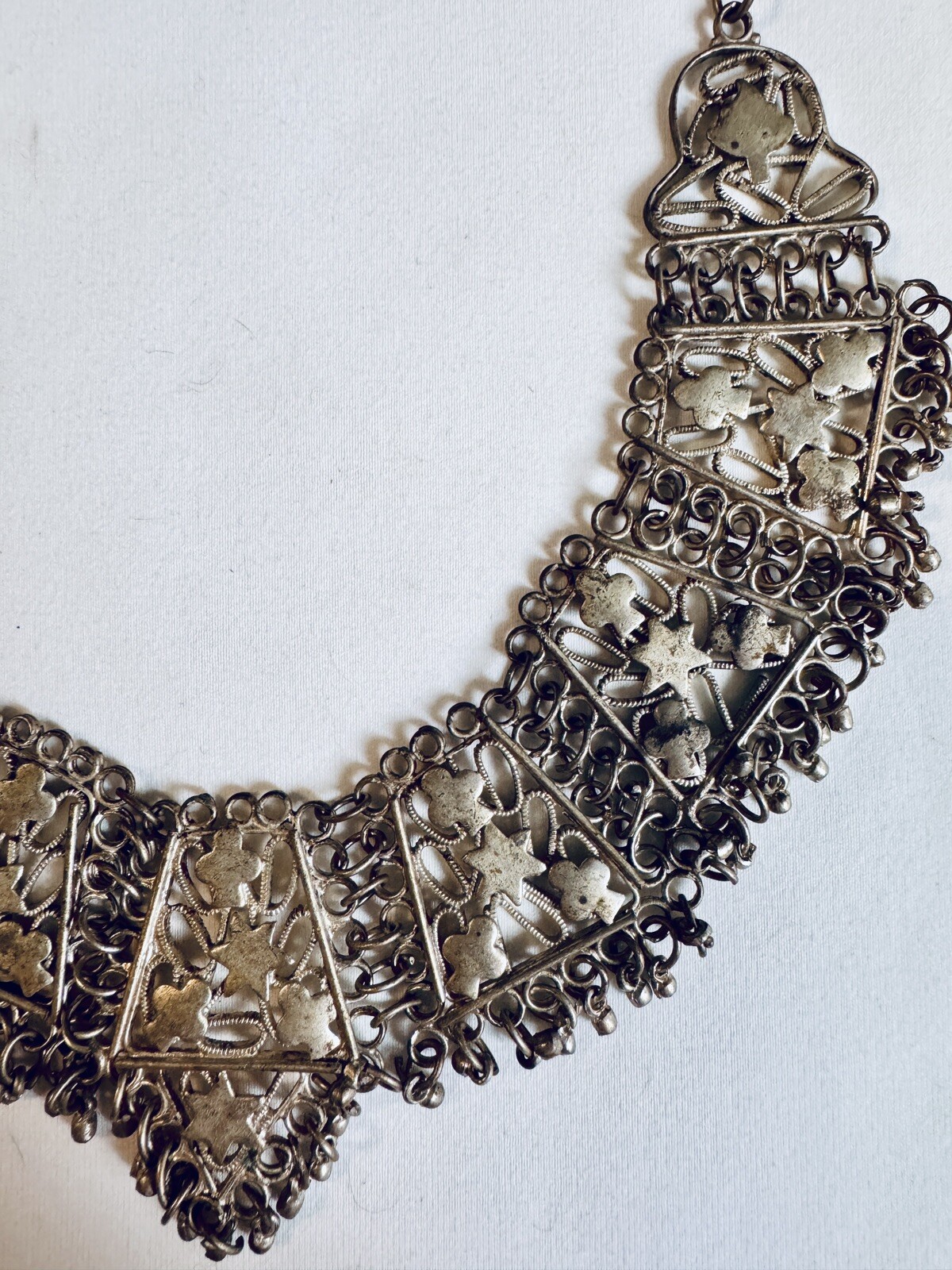 Vintage 70s Boho Necklace Indian Design Tin Or Pot Metal Great Piece