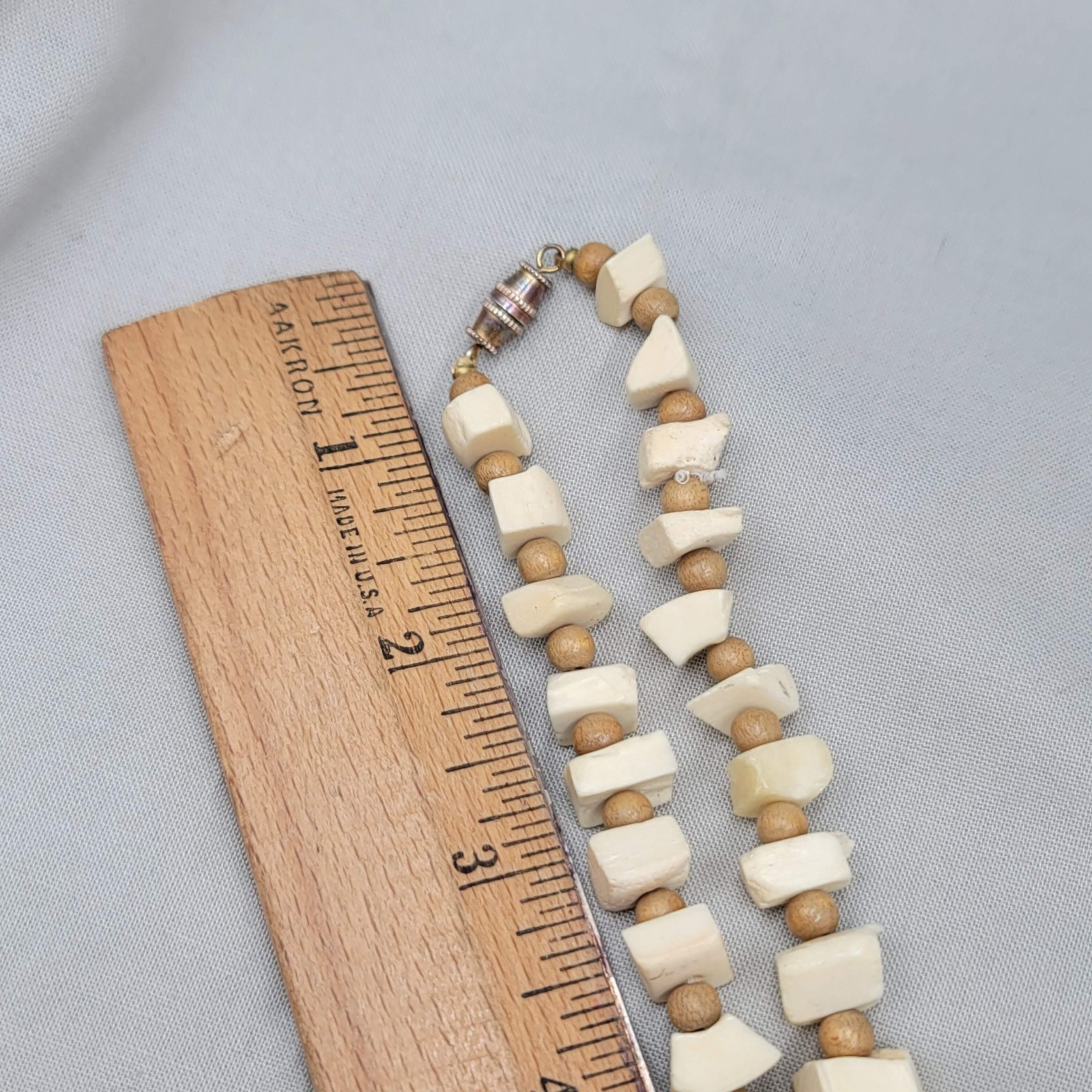 Vintage Bead Necklace Wood Ceramic Cow Bone Long 32″