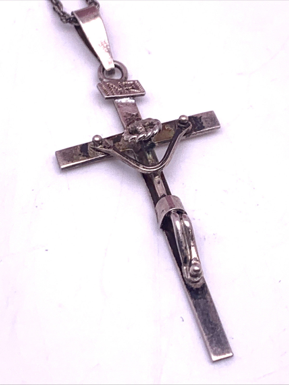 VTG 925 Sterling Silver Crucifix Necklace Italy Jesus Cross Pendant 6.7g
