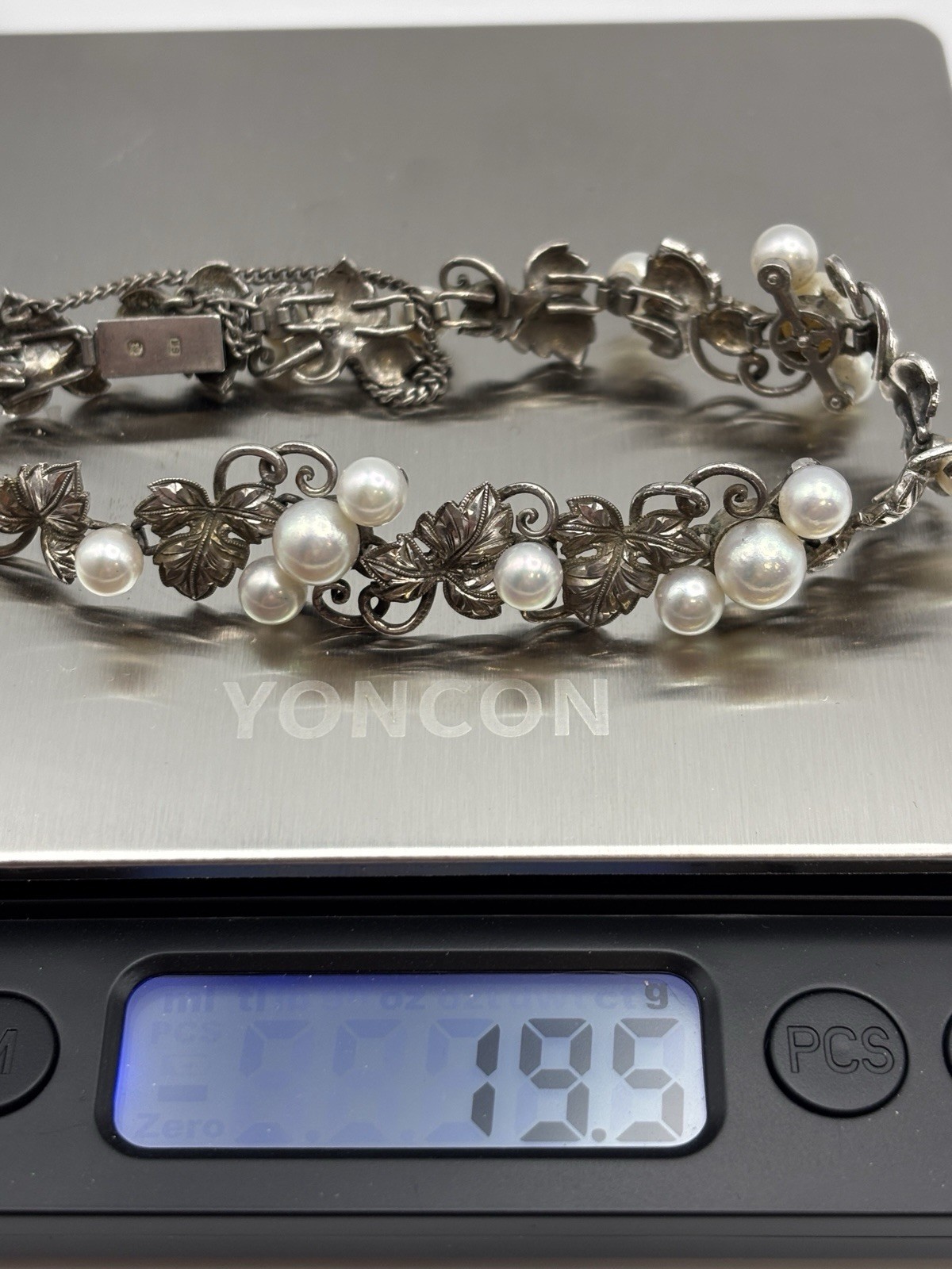 Authentic Vintage Mikimoto Silver Pearl Ornate Bracelet