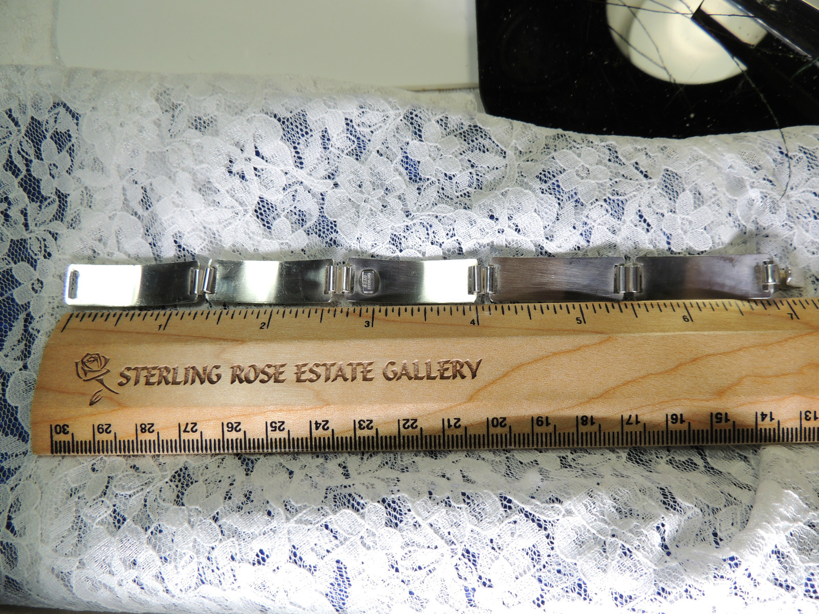 Vintage Beau 5 link Sterling Silver 0.925 7 1/4″ x 1/2 Bracelet w hook closure