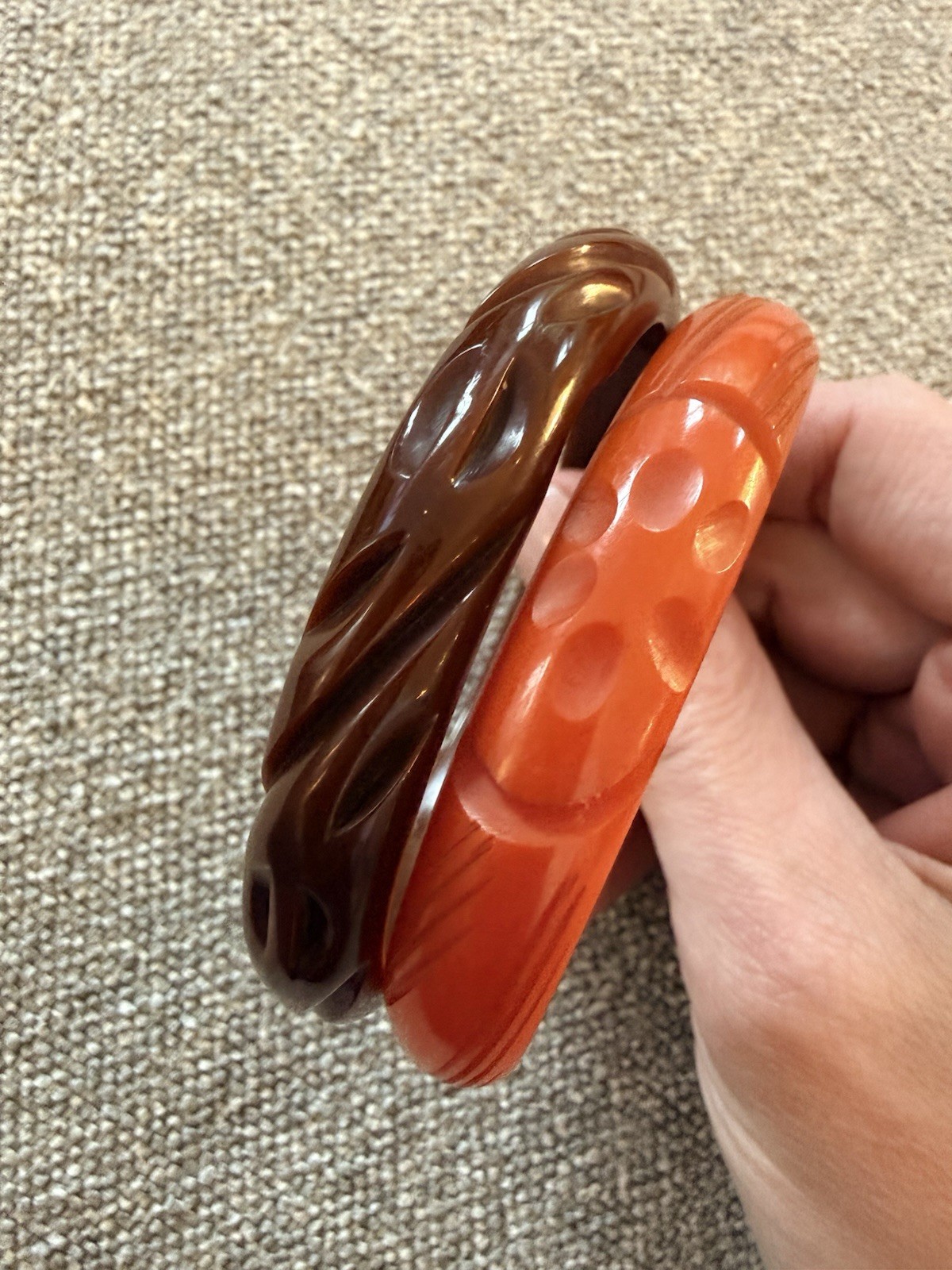 Set Of 2 Vintage Carved Bakelite Bangles