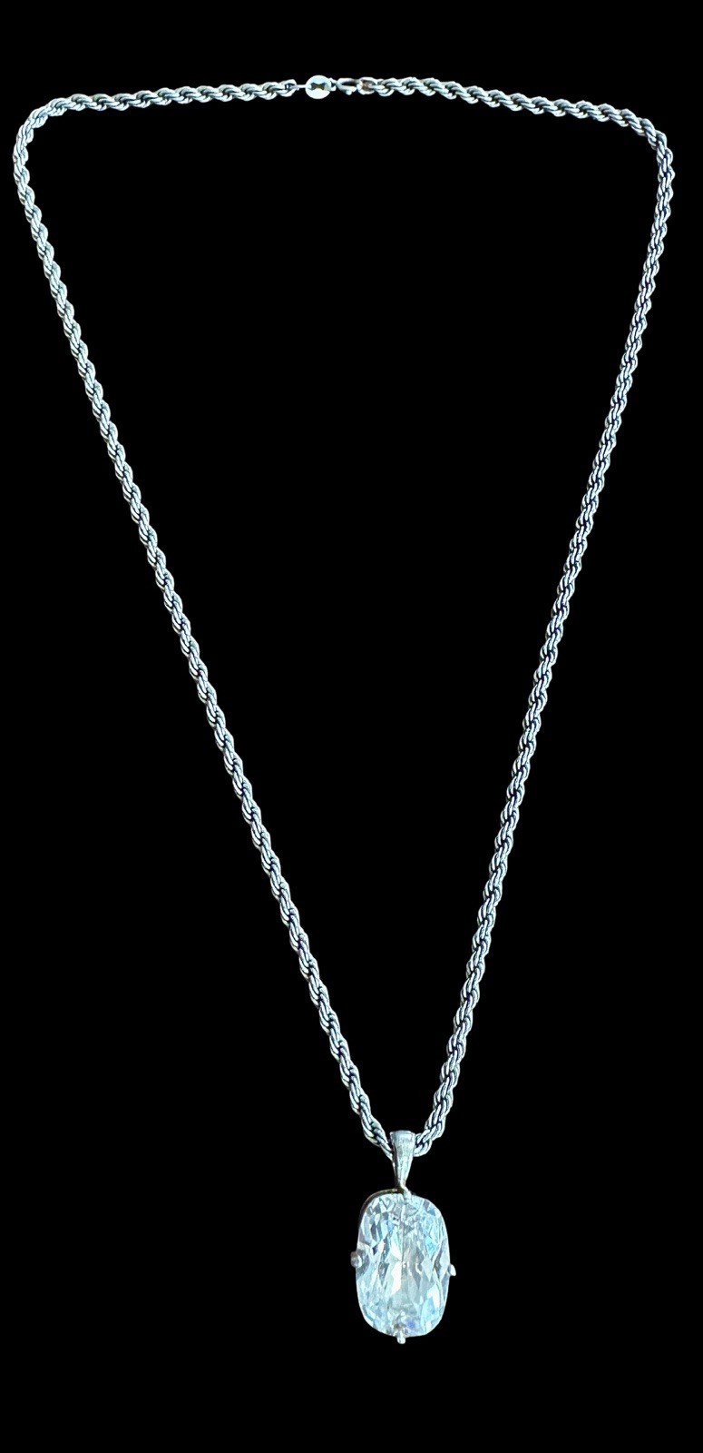 Incredible Vintage Cushion Cut Moissanite Sterling Silver 925 Pendant Necklace