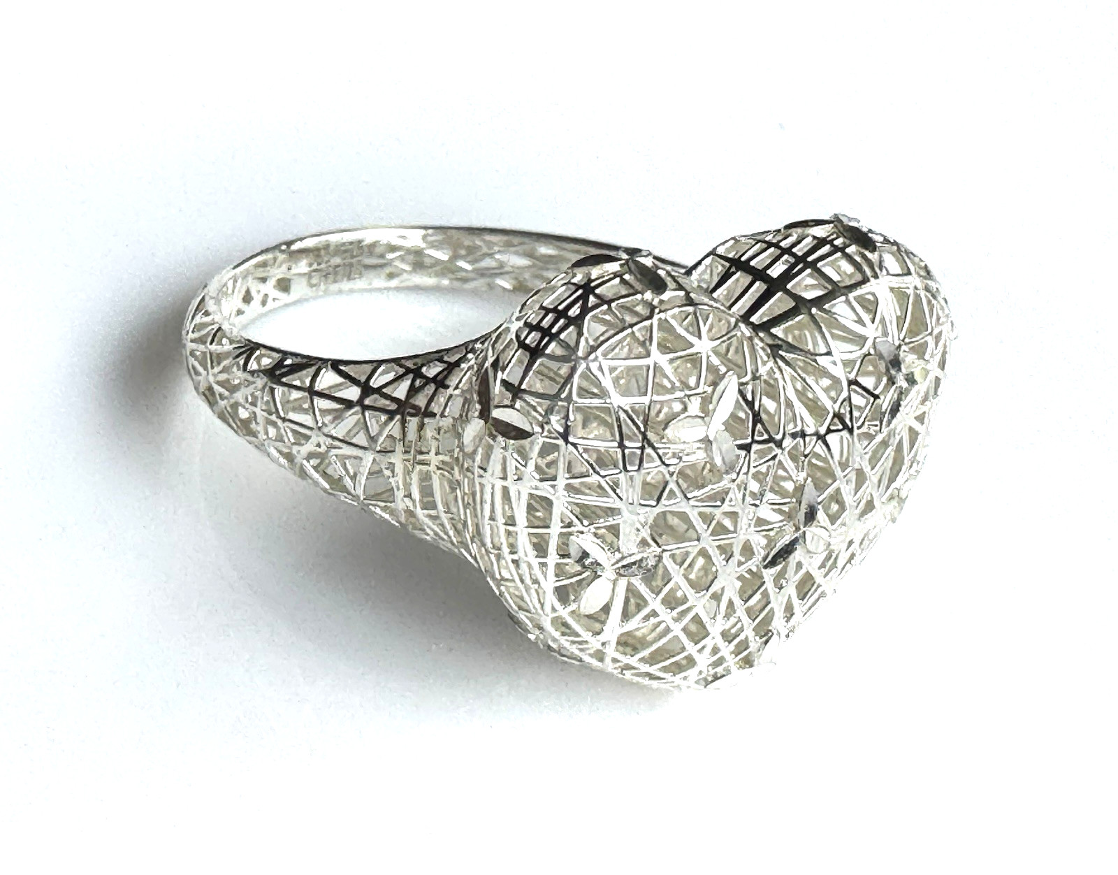Vintage DBJ 925 Sterling Silver Filigree Puffy Heart Ring Size 10