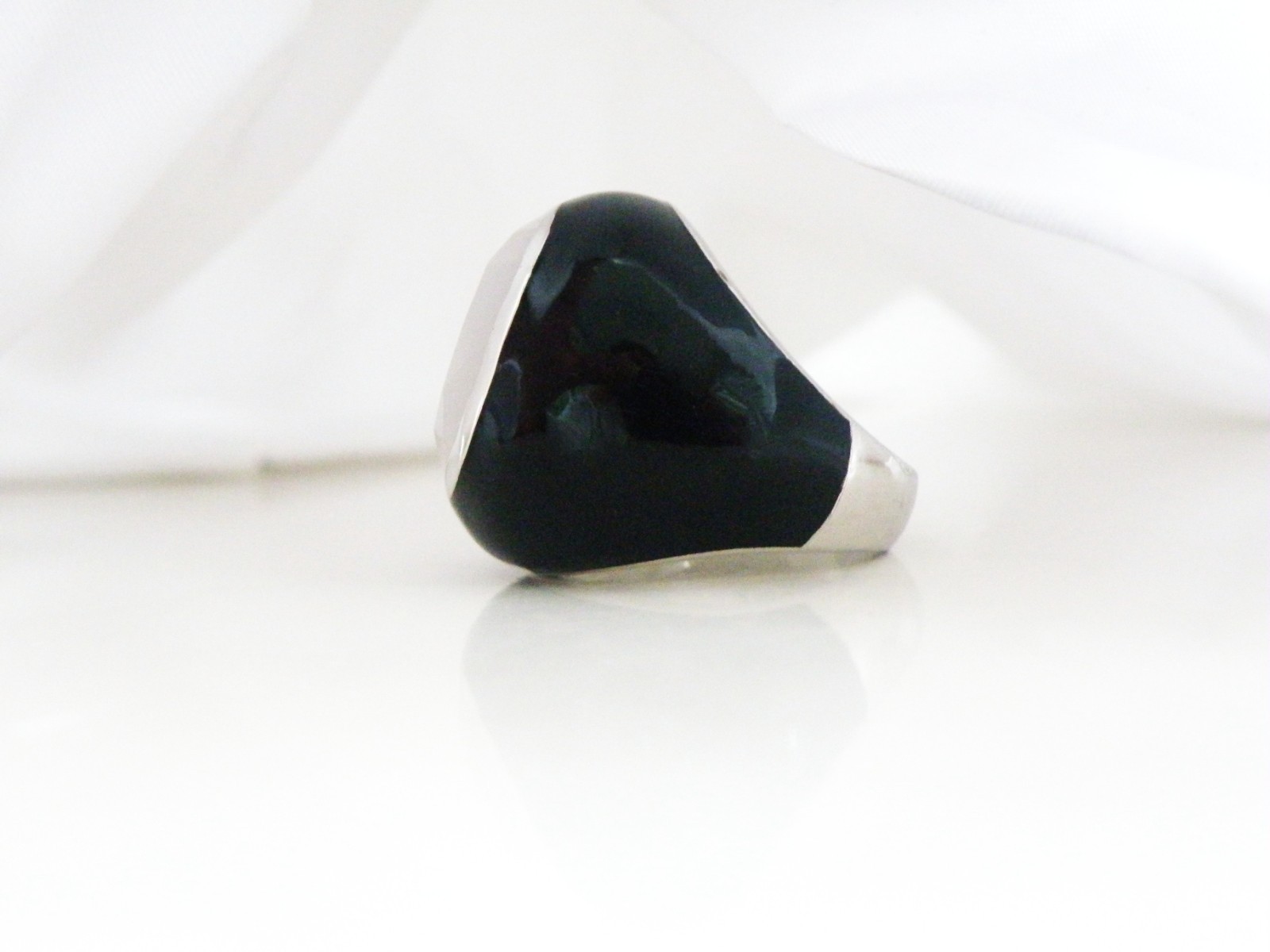 Vintage Sterling Silver 925 Quartz Black Enamel Bubble Statement Ring Size 8