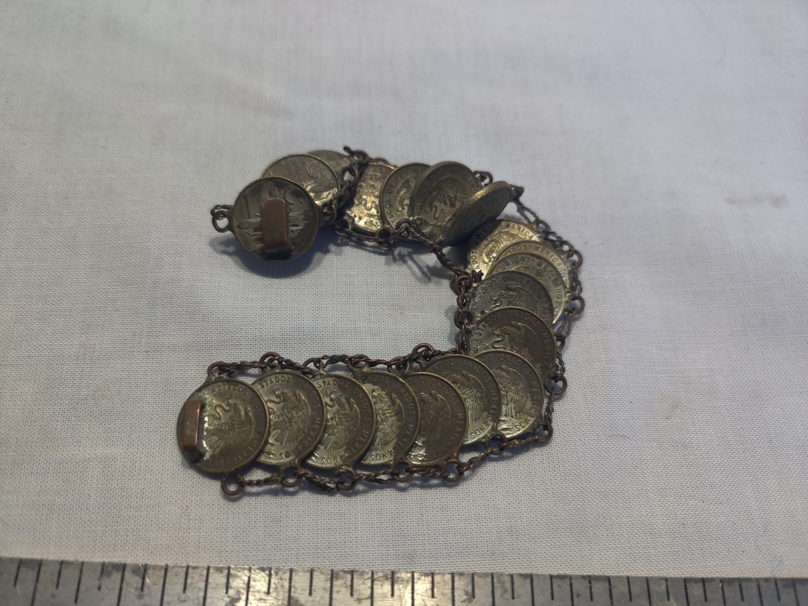 Bracelet, 1956 Mexican 1 Centavo coin is Hand crafted from brass Coins