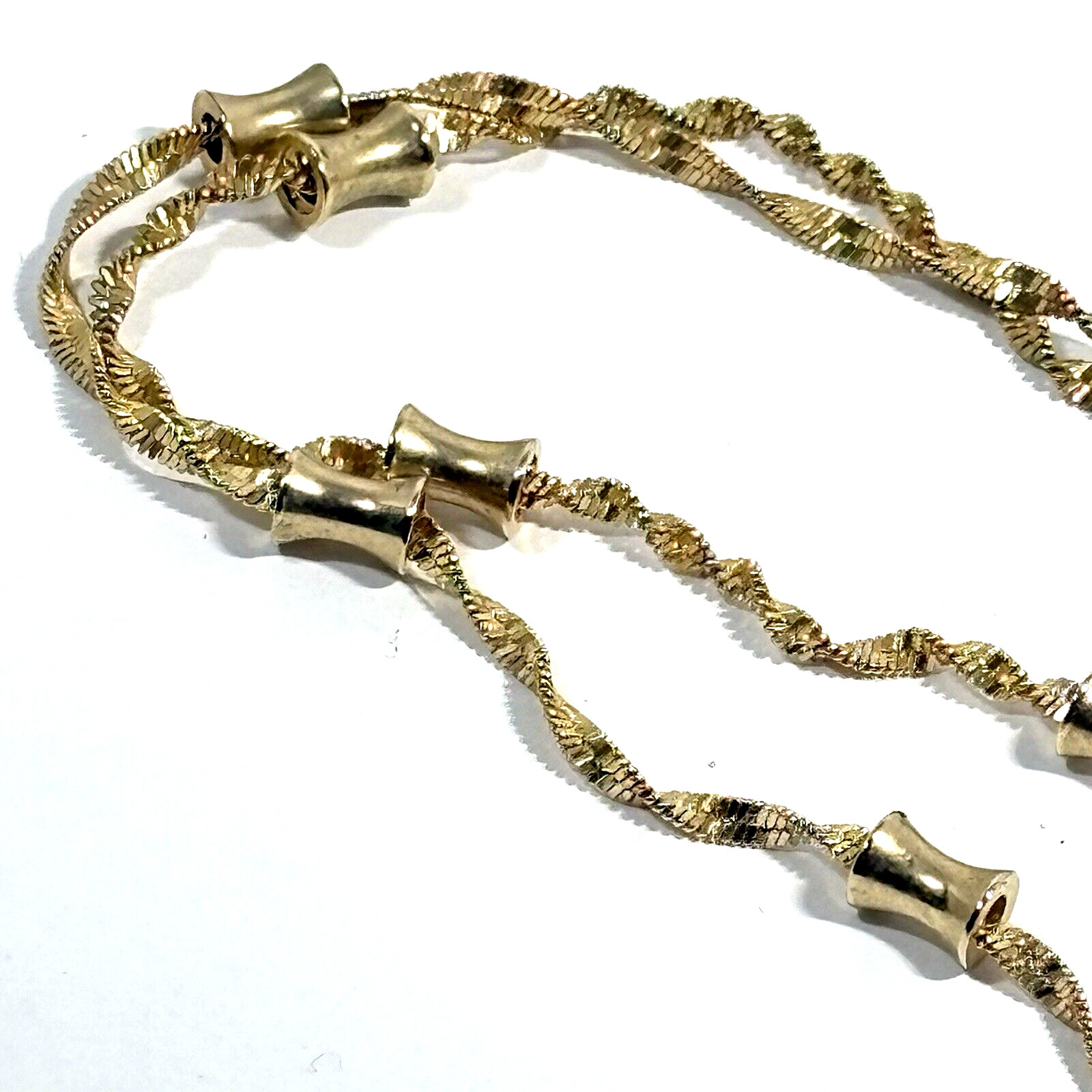 Vintage Gold Tone Twisted Chain Station Link Necklace Bar Beads 24″