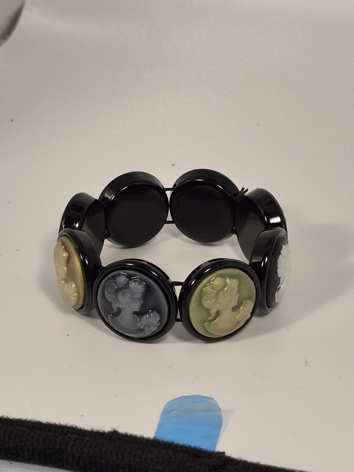 Vintage Black And MULTICOLOR Cameo Stretch Bracelet