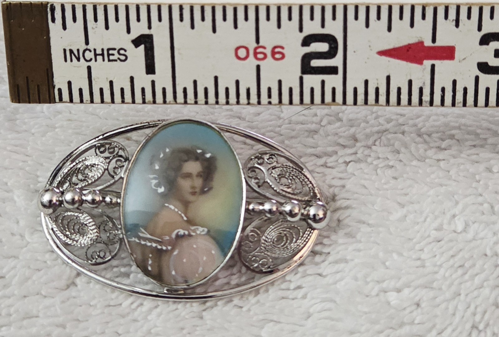 Vintage Carl Art Lady Portrait Filigree Sterling Silver 925 Brooch Pin SIGNED