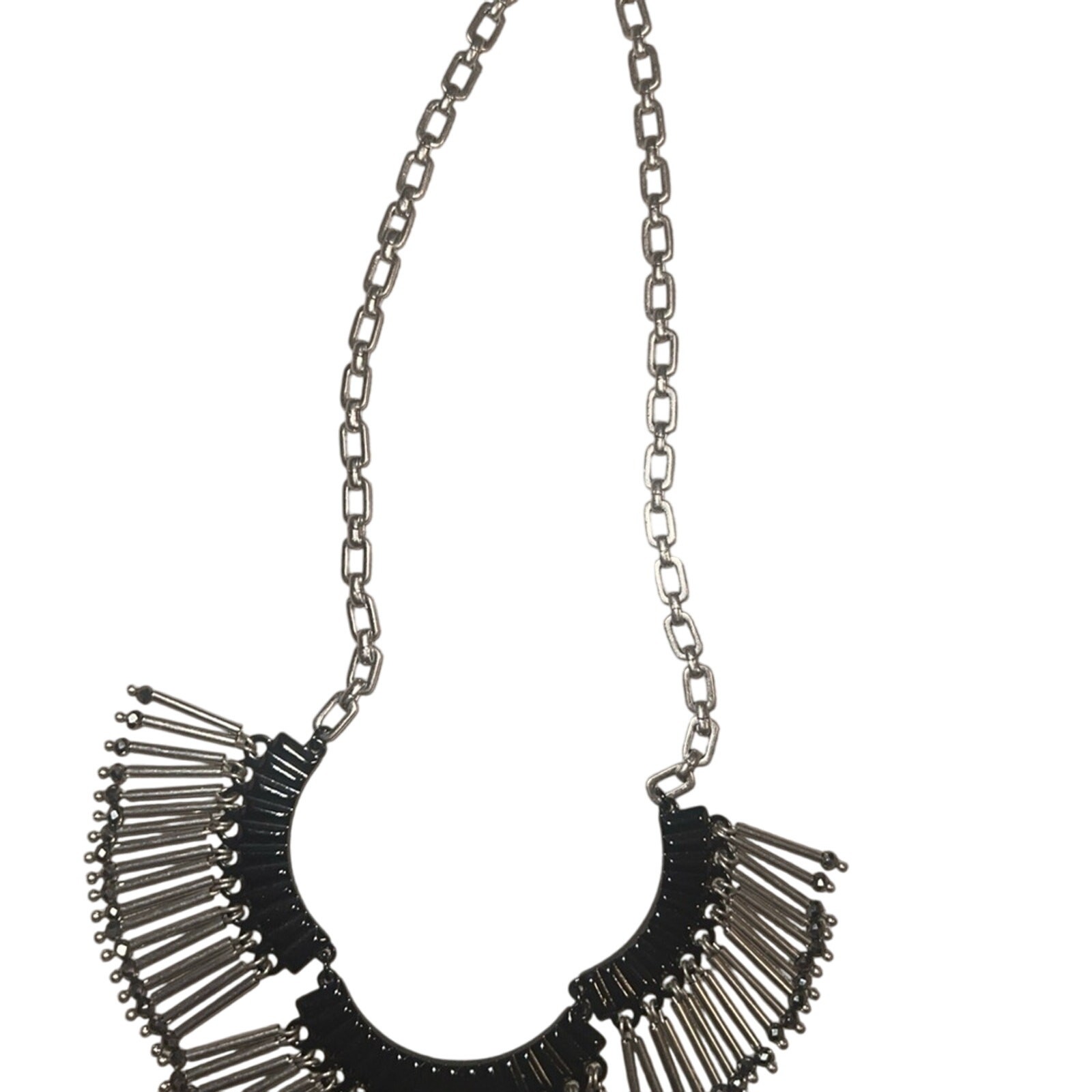 Stella & Dot Twilight Fringe Necklace Silver Tone Baguette Rhinestones Classic