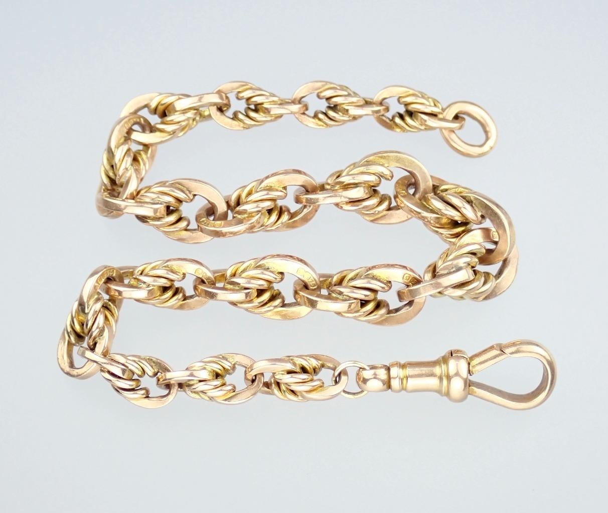 Pretty Antique Art Deco Solid 9K Rose Gold Belcher Chain Bracelet Dog Clip 21.6g