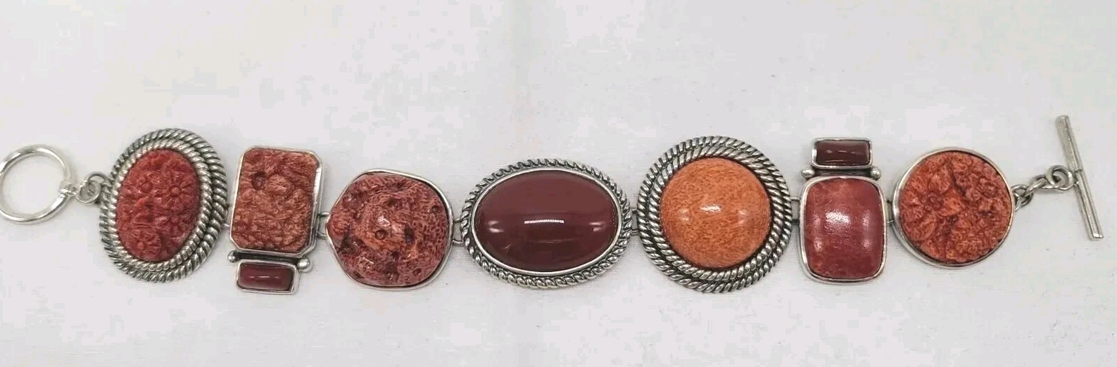 Amy Kahn Russell Hand Carved Red Jasper Carnelian Cabochon Toggle Bracelet NIB