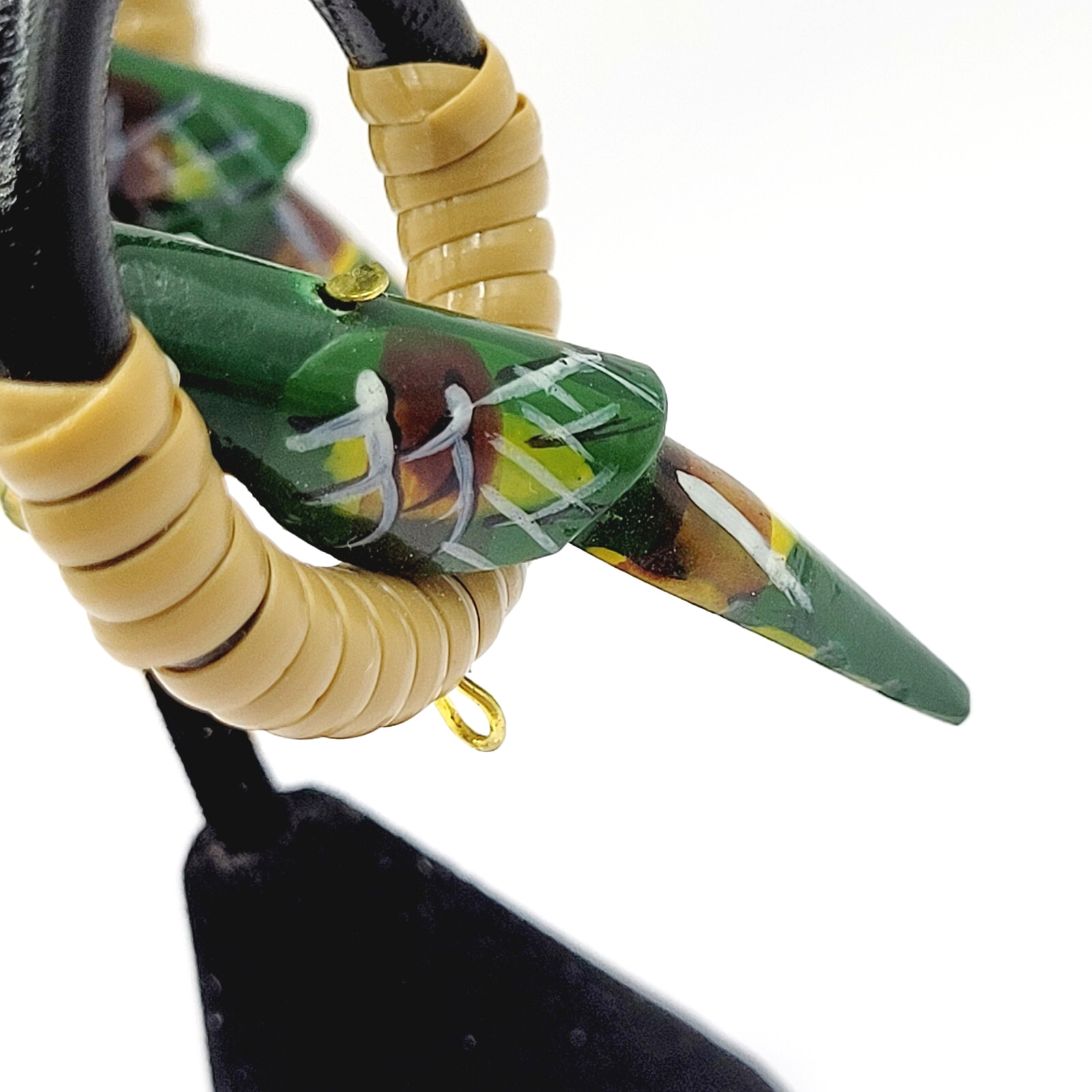 Parrot Macaw Tropical Hand Painted Carved Bird on Hoop Hook Pierced Vtg Earrings