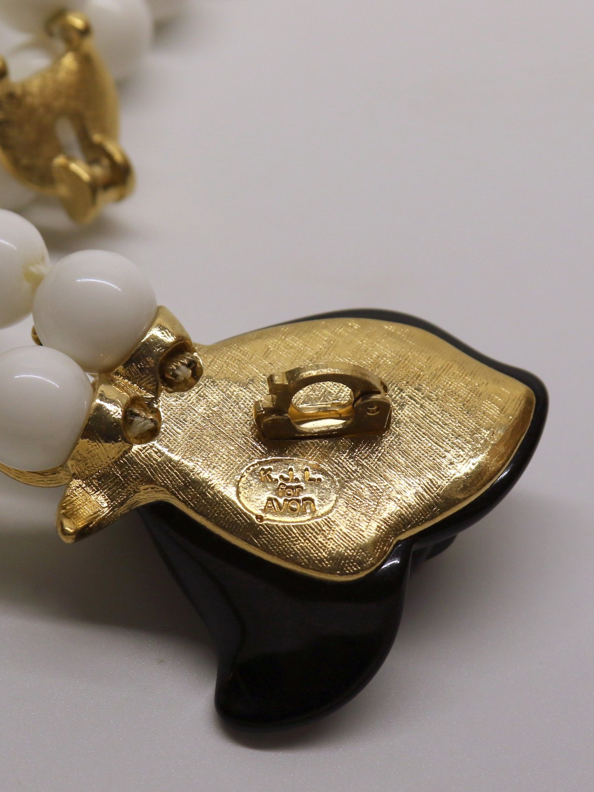 1980s KJL For AVON Signed Black Midnight Rose White Beaded Statement Necklace