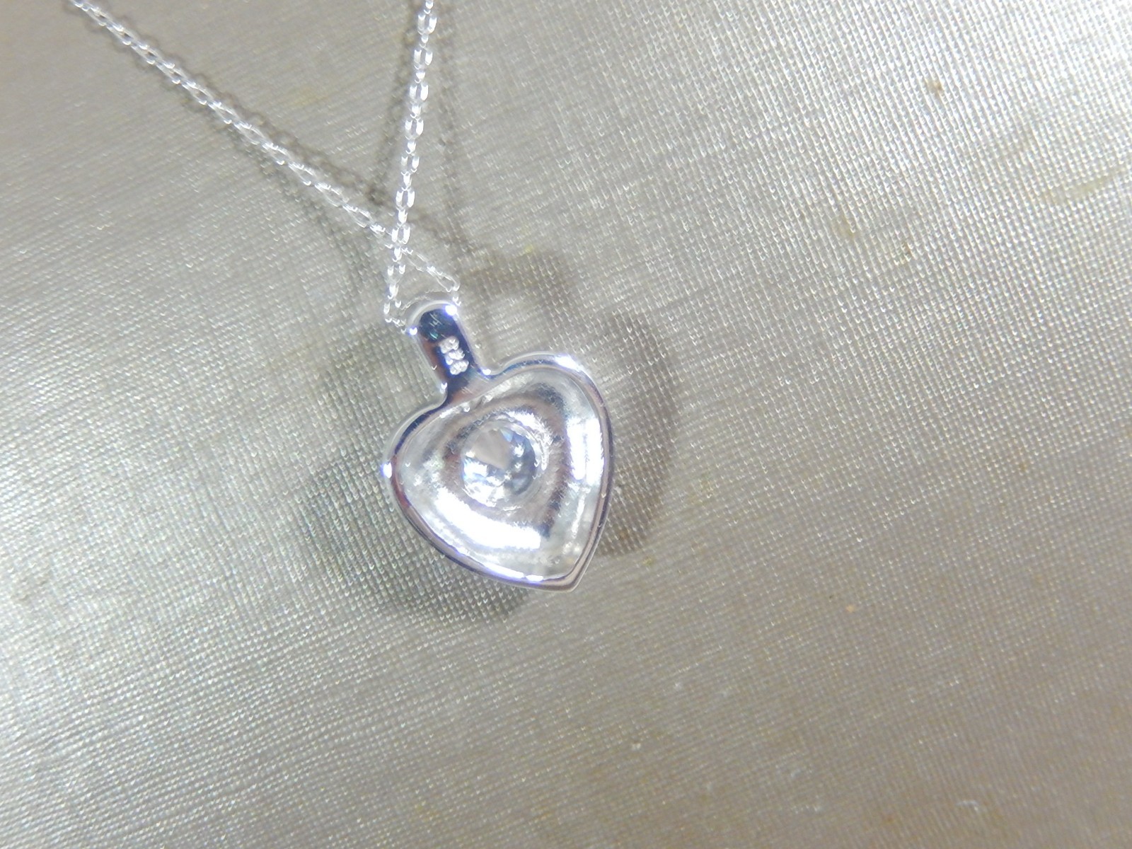 VTG SIGNED CW 925 STERLING SILVER PUFFY HEART CZ 18″ PENDANT NECKLACE