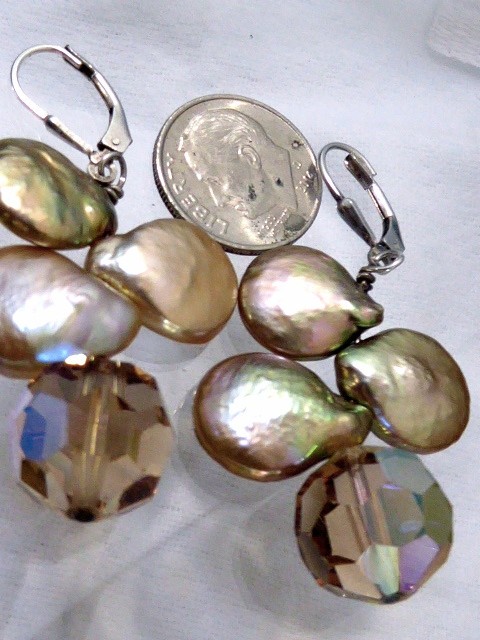 VINTAGE PEARL& CRYSTAL STERLING SILVER PIERCED HOOK FINDING 2″ DANGLE EARRINGS
