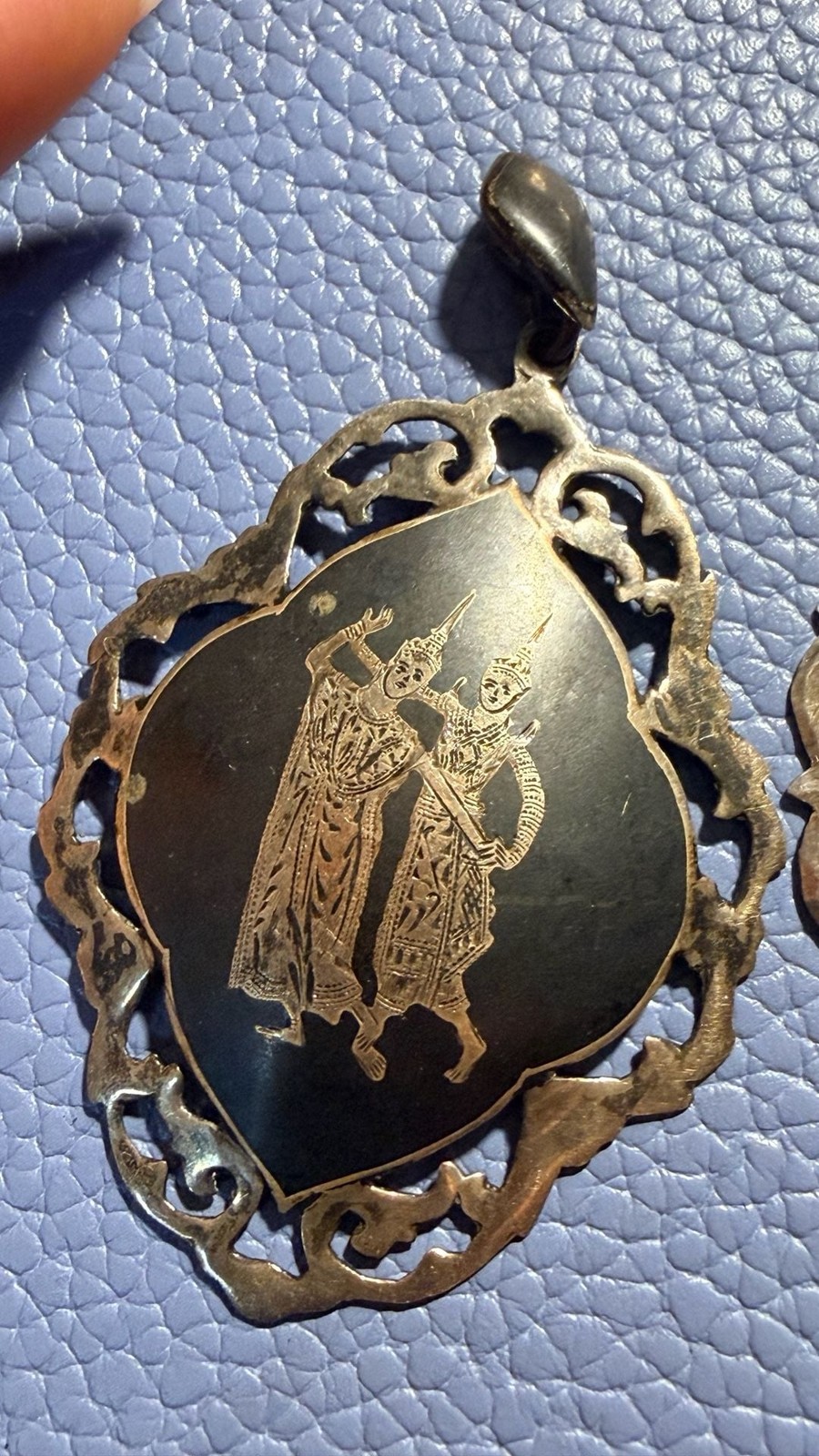 Vintage Siam Sterling Silver Niello Jewelry Set w/ Goddess Mekhala Pendants & Ea