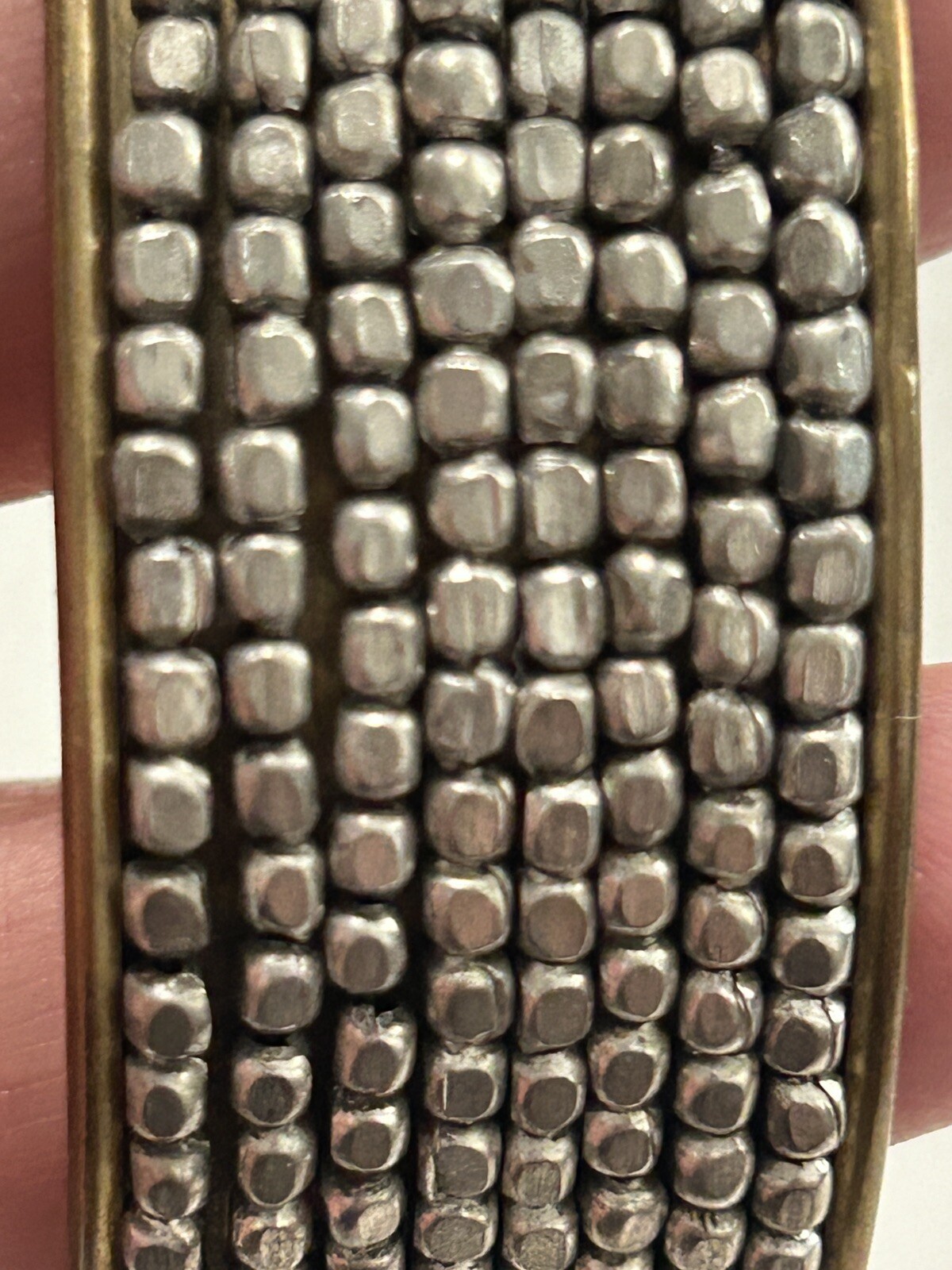 Vintage Silver Tone Metal Beaded Brass Bangle Set Of Two