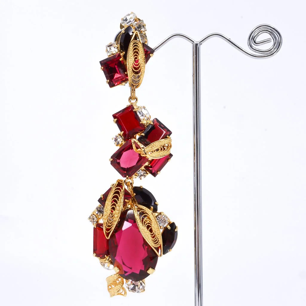 Sorrell Originals, Red, Fuchsia and Burgandy, Gold Clip-on Earrings