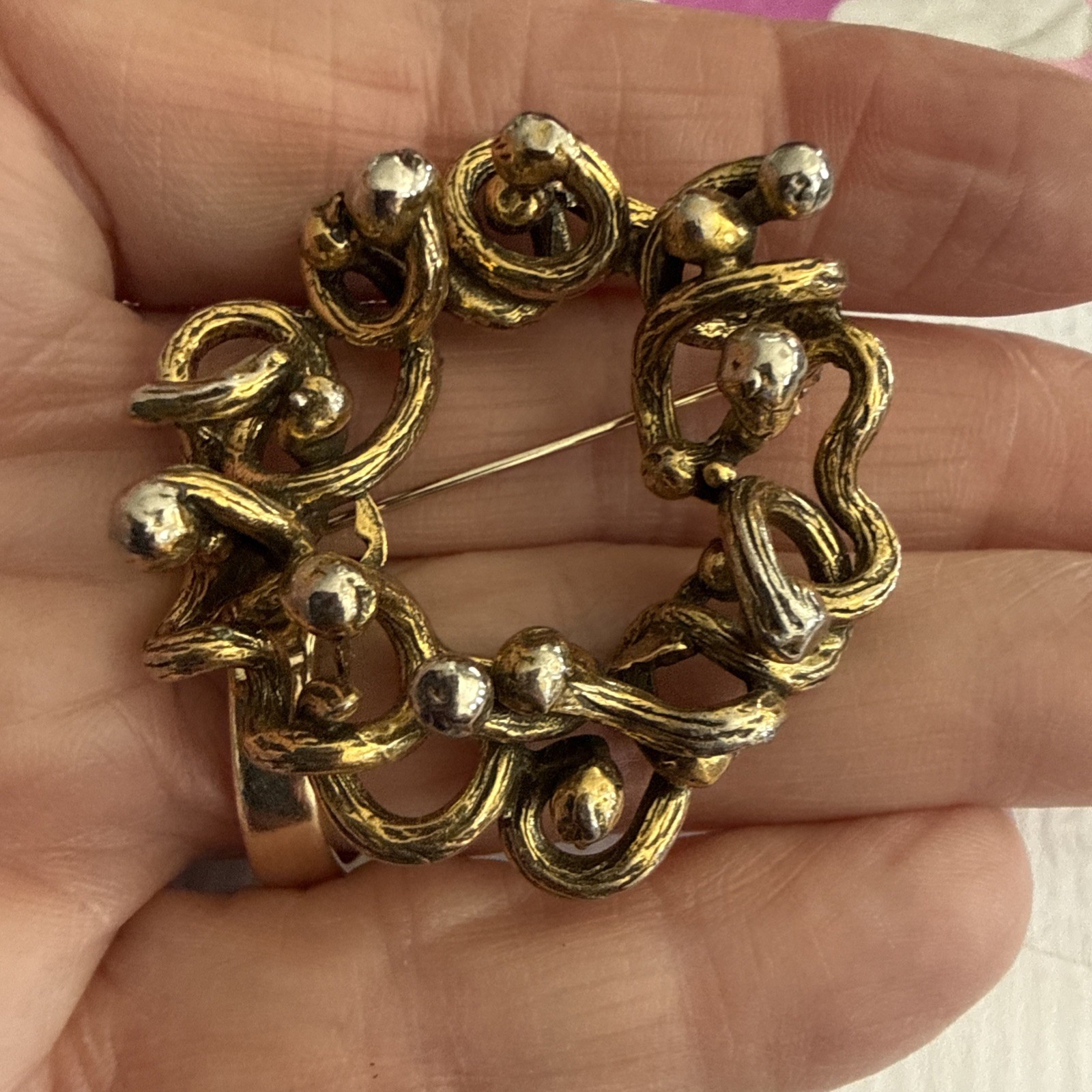 Zentall Brooch Pendant Brutalist Gold and Silver Tone Vintage 1.5 inches