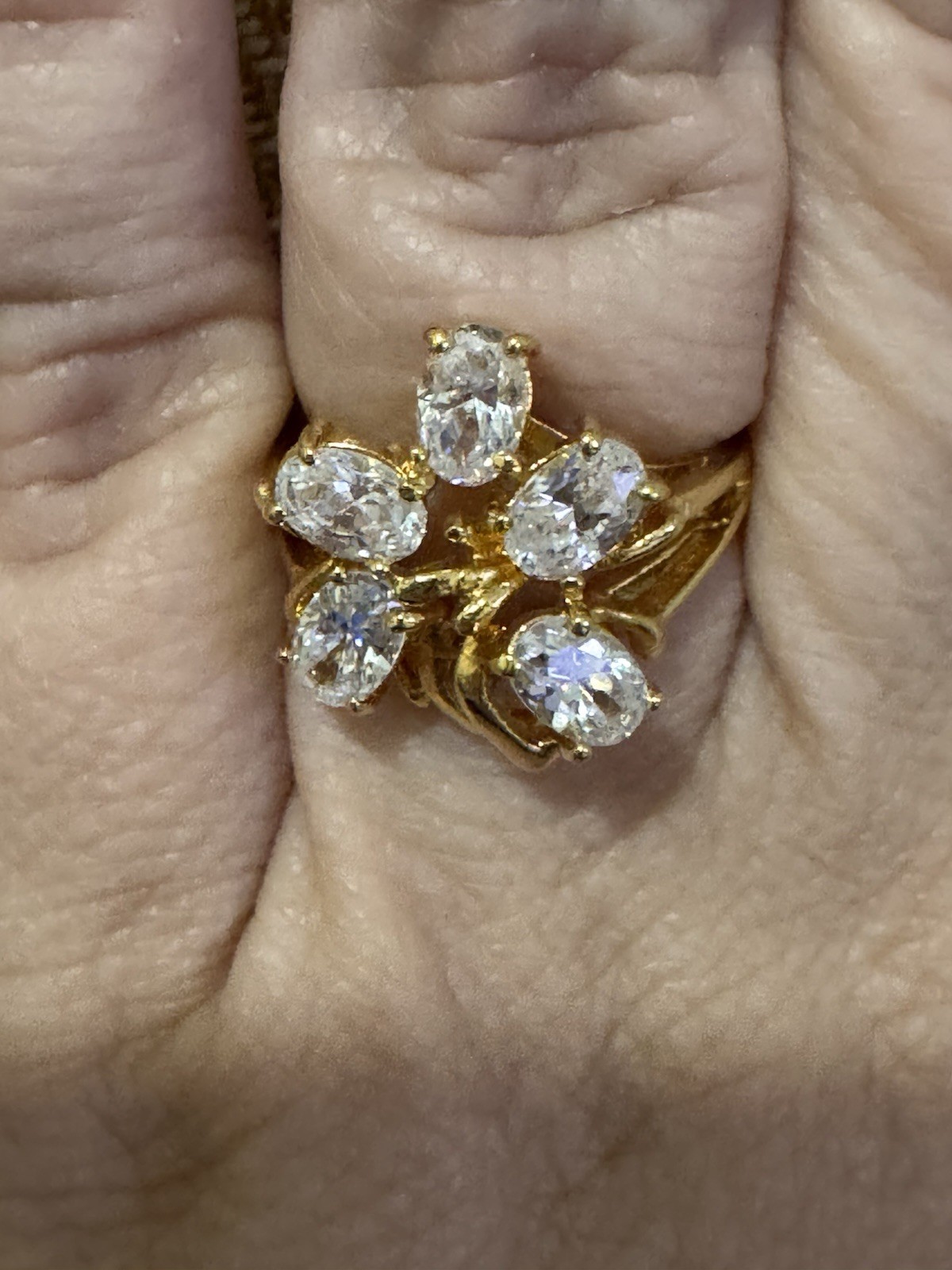 Vintage 18K Gold Filled GF 5 Stone Cluster Cocktail Ring Prong Setting Size 8