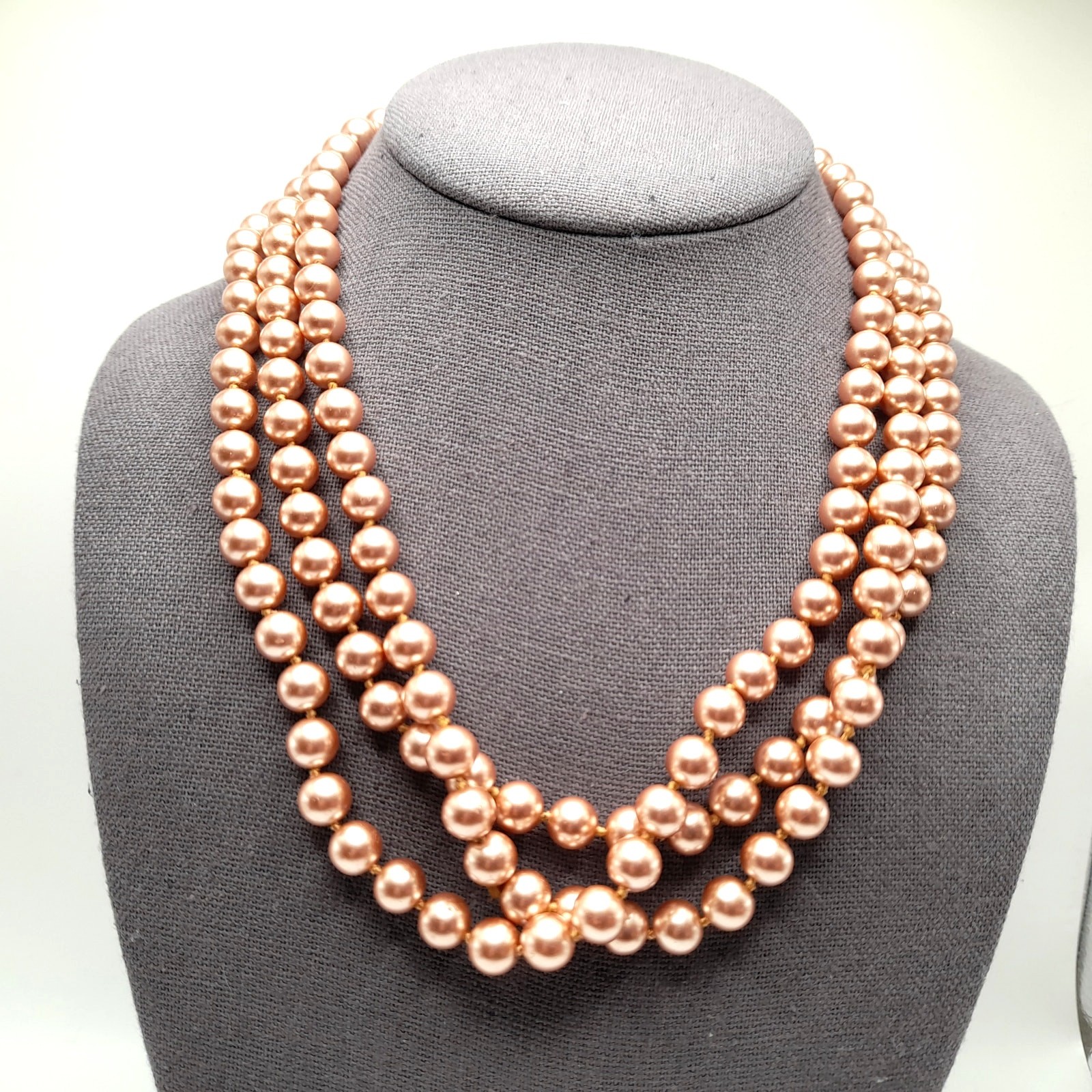 Vintage Faux Pearl Long Necklace, No Clasp, 58 Inches, Hand-knotted