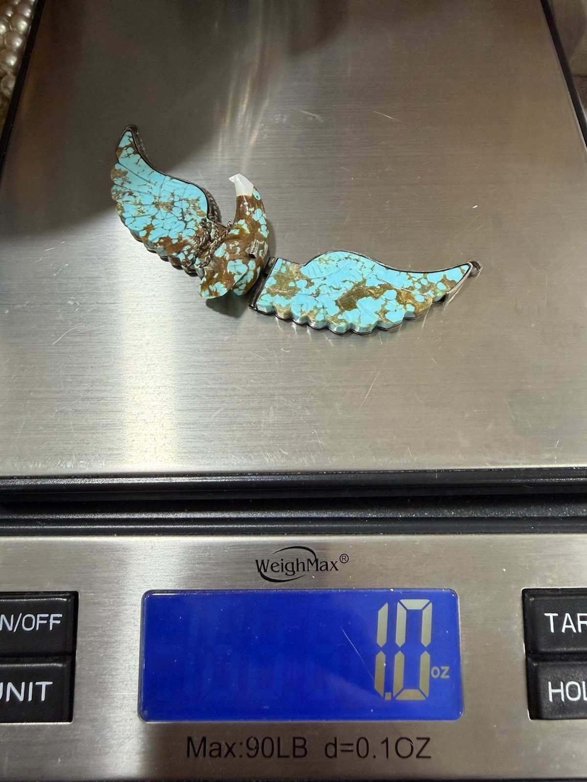 Vintage Native Navajo Carved Turquoise & Silver Large Wing Spread Eagle Pendant