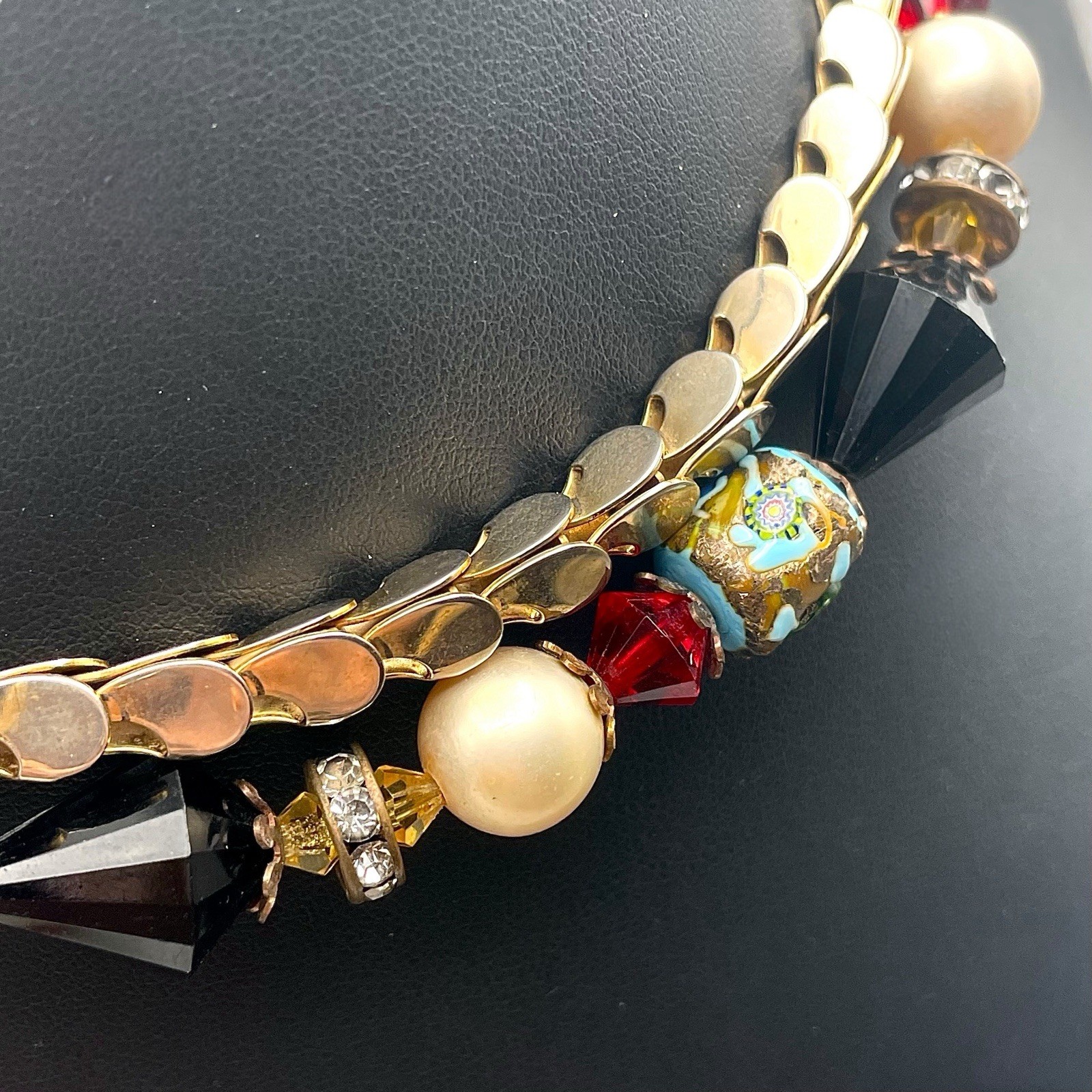 Vintage Demi Parure MILLEFIORI GLASS Beads Chain Necklace Earrings Italy READ