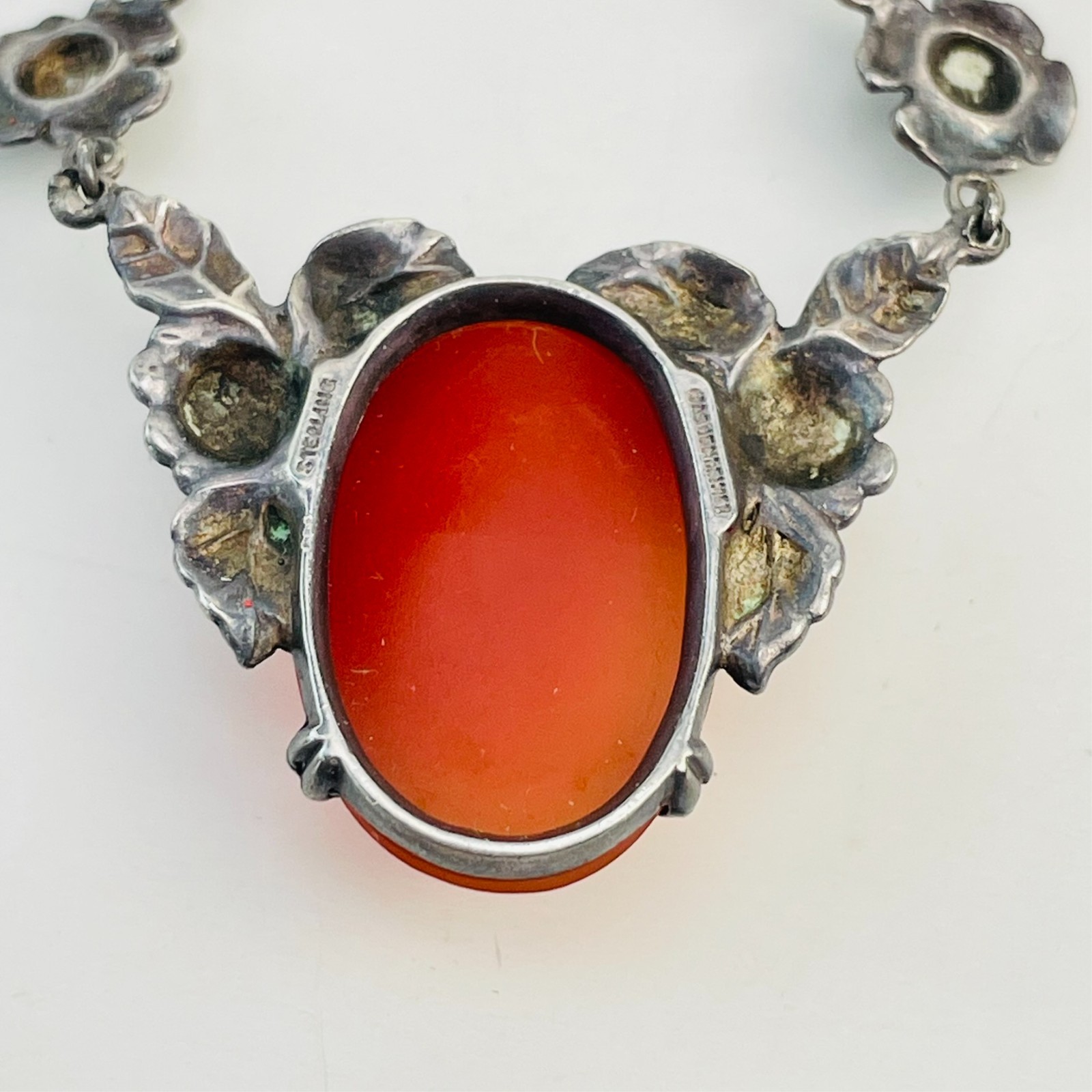 Art Deco Wachenheimer Sterling Silver Carnelian Festoon Choker Pendant Necklace