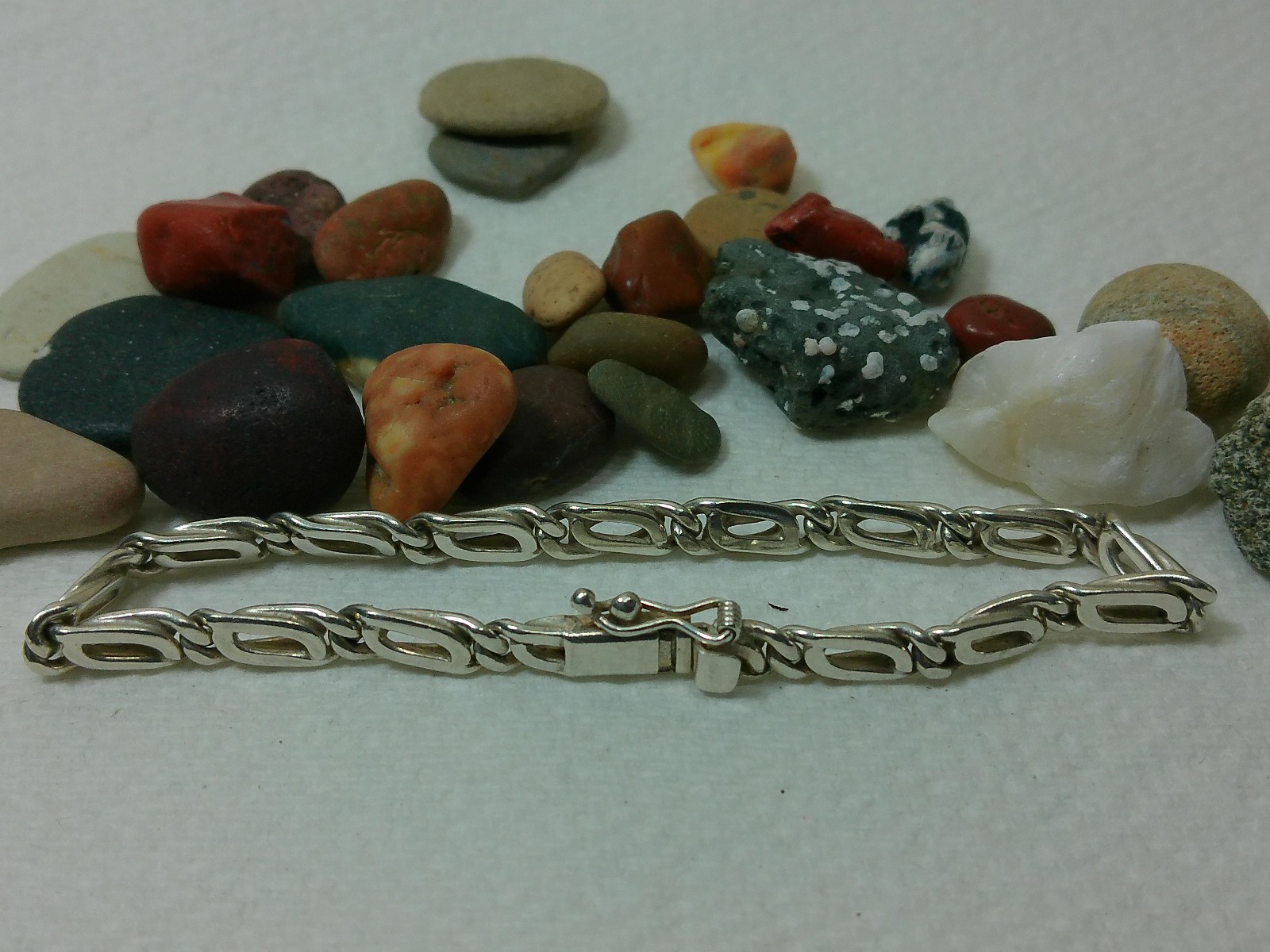 VTG 950 Sterling Silver Anchor Mariner Dbl Linked Chain Tennis Bracelet 8 1/8″