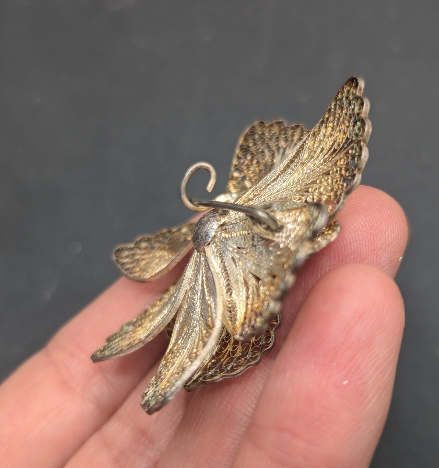 Vintage Silver Cannetille Filigree Layered Flower Brooch Pin C Clasp