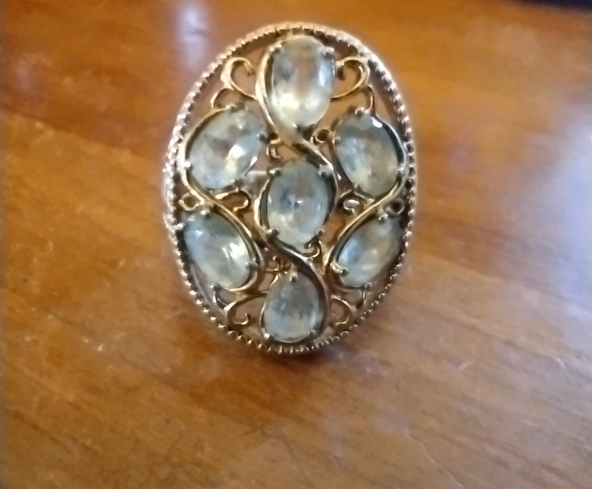 Fancy Vermeil STERLING BERYL Multi 7 OVAL stones gem – RING – Size 7.5