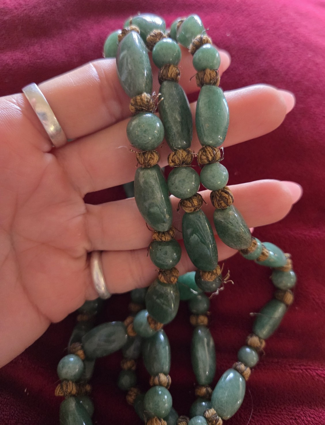 VTG 60s Jade Green Chalcedony Agate Necklace Beaded Hand Knotted Bloodstone #129