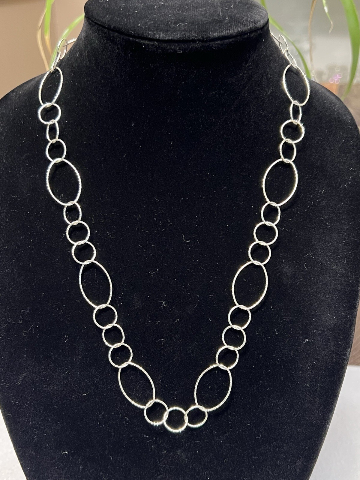 ESTATE CLASSIC STERLING SILVER 925 SPARKLY OVAL LINK CHAIN NECKLACE 22.5”